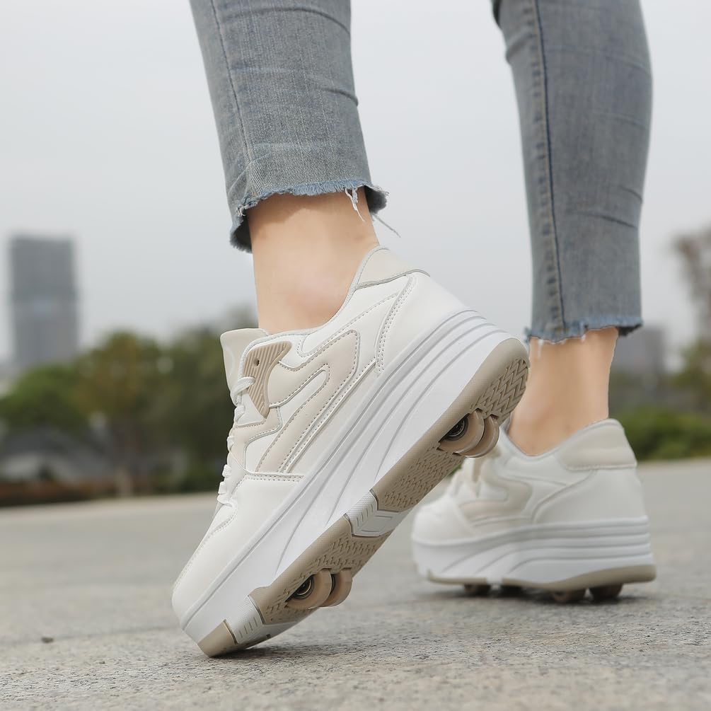 Roller Skate Shoes for Kids Girls Boys Detachable Wheeled Fashion Sneakers Trendy Cool Low Top Retractable Double-Wheeled Shoes for Indoor Outdoor
