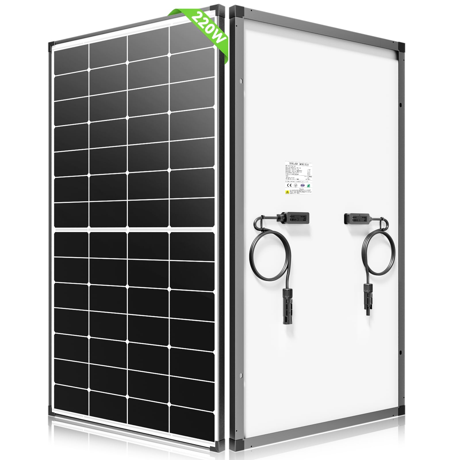 WERCHTAY220 Watt Solar Panel 12 Volt with High-Efficiency Monocrystalline,Busbar-Less Solar Panels for RV, Camper, Vehicle, Caravan and Other Off Grid Applications