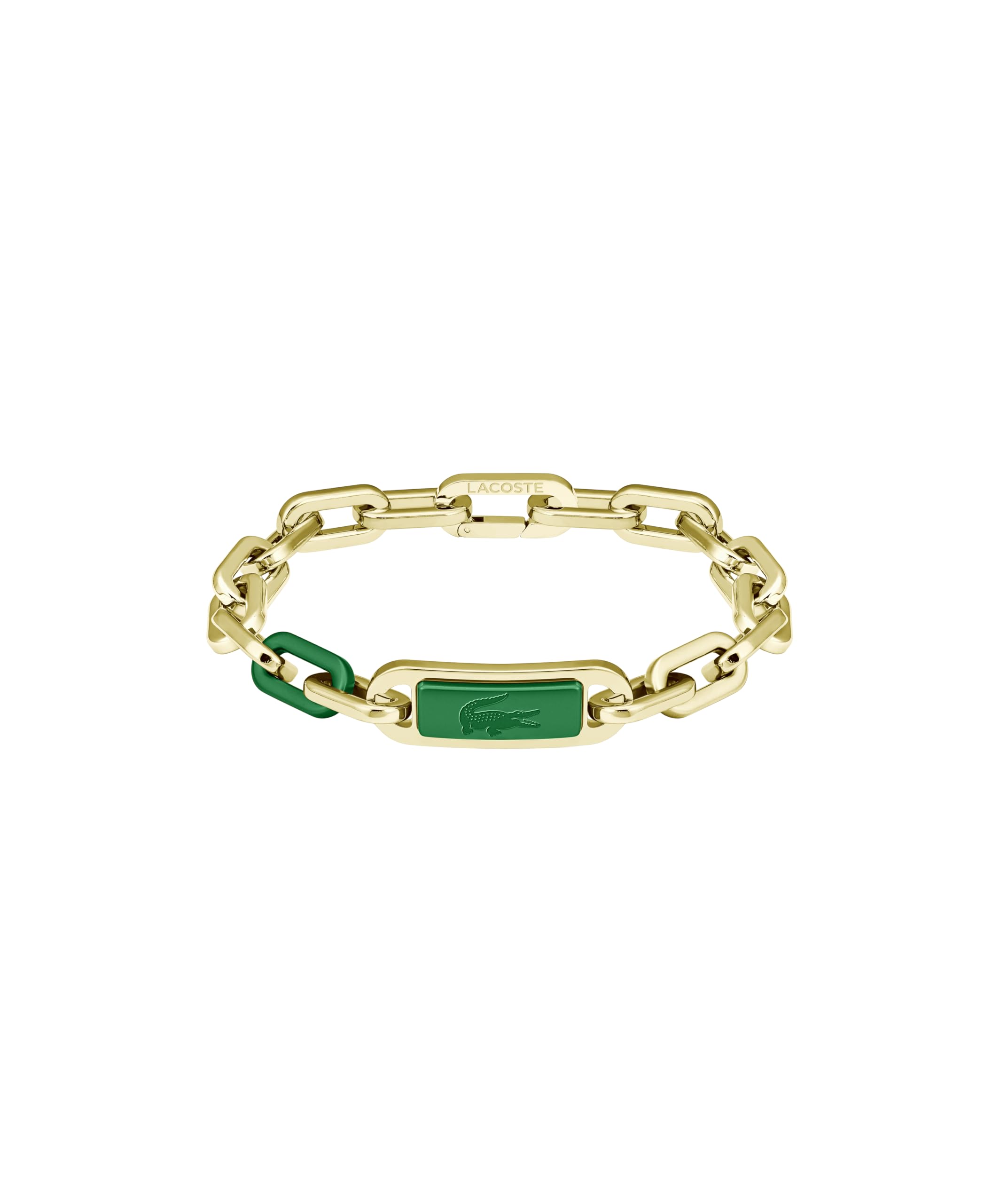 Lacoste Pulsera de Cadena para Hombre Colección CREW en Acero Inoxidable (Plateado o Dorado) con una Placa Grabada de Color