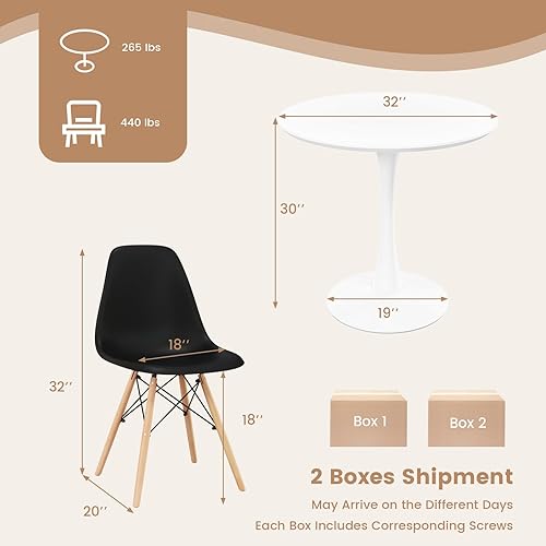 Miniatura 4 de Giantex Juego de mesa de comedor de 3 piezas para 2, juego de mesa de comedor de cocina compacto con mesa redonda de 32 pulgadas y sillas DSW, juego