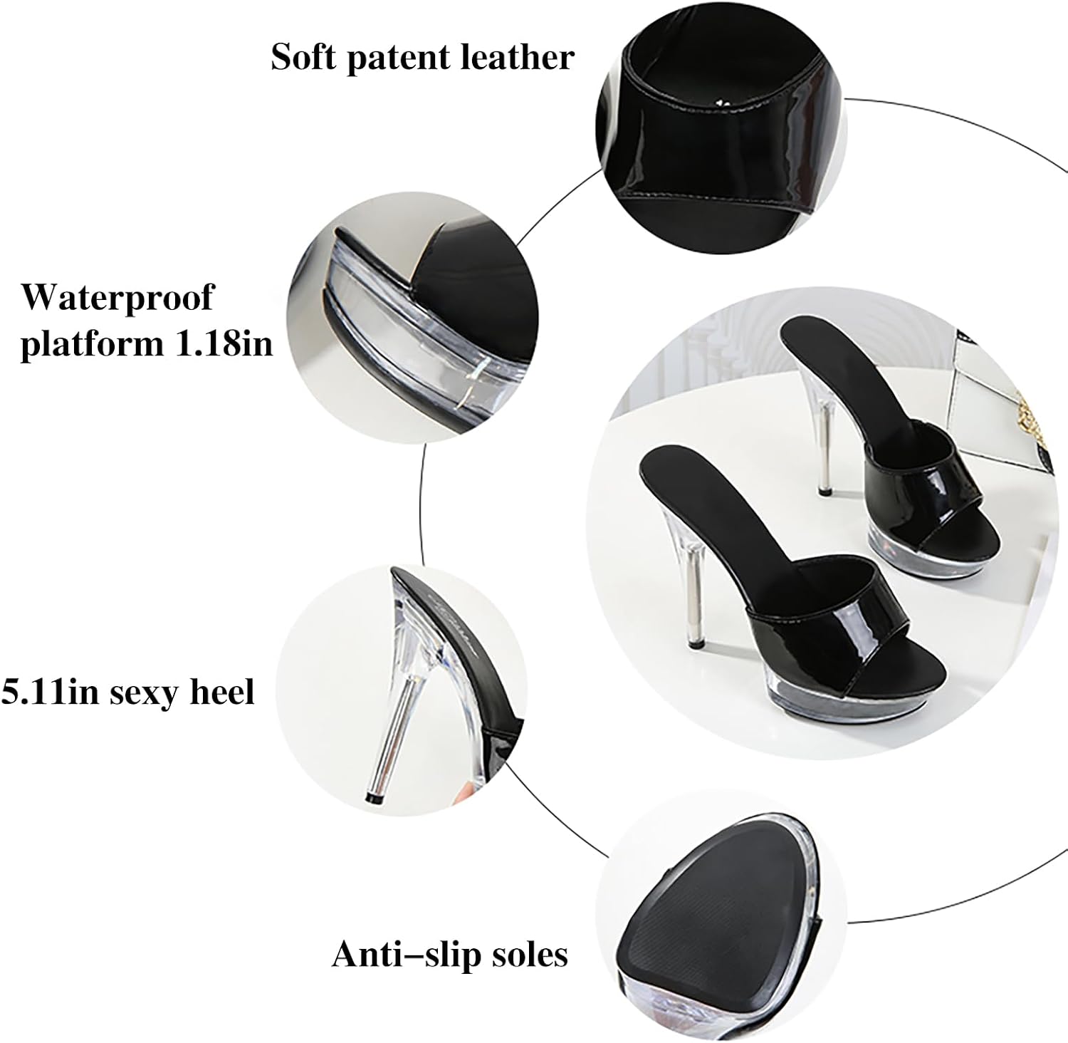 Sexy Platform Clear Stiletto Heels Sandals for Women's Round Peep Toe Thick Sole Transparent High Heels Party Prom Jelly Mule Slides Comfortable Stable Slip On Dress Pole Dance Exotic Shoes
