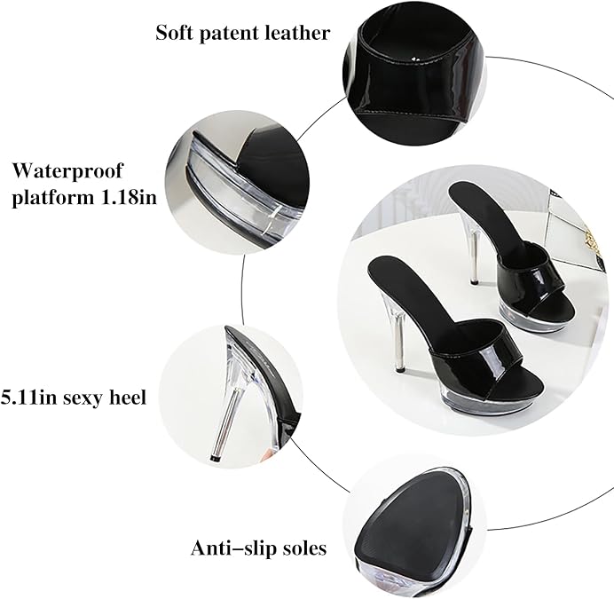 Sexy Platform Clear Stiletto Heels Sandals for Women's Round Peep Toe Thick Sole Transparent High Heels Party Prom Jelly Mule Slides Comfortable Stable Slip On Dress Pole Dance Exotic Shoes