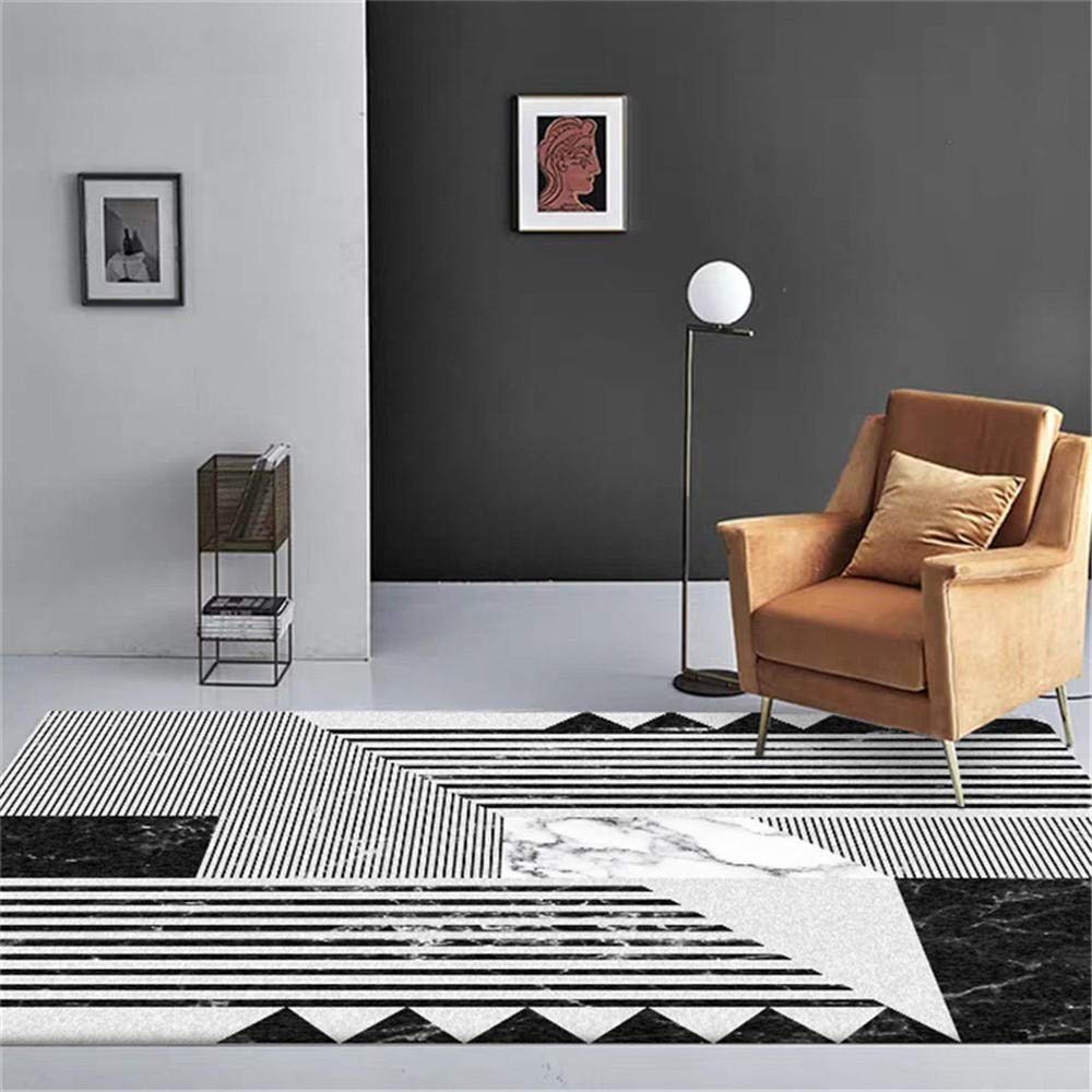 Tapis géométrique durable marbre noir et blanc pour couloir moderne