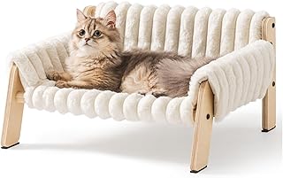 MEWOOFUN Cat Sofa Bed for Large Cats and Kittens, Sturdy Wooden Cat Bed, Small Dog Bed (Beige, M) product image
