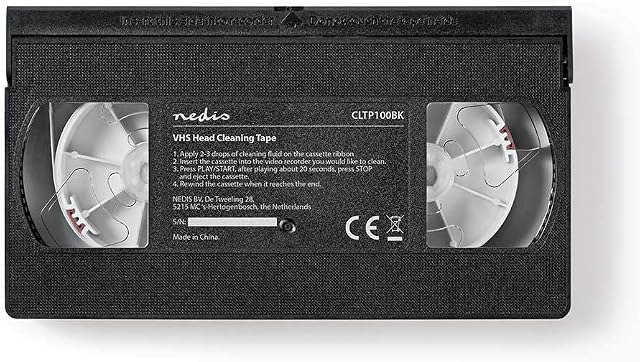 Nedis VHS Head Cleaner Kit with 20 ml Liquid & Cleaning Tape, Black, Plastic