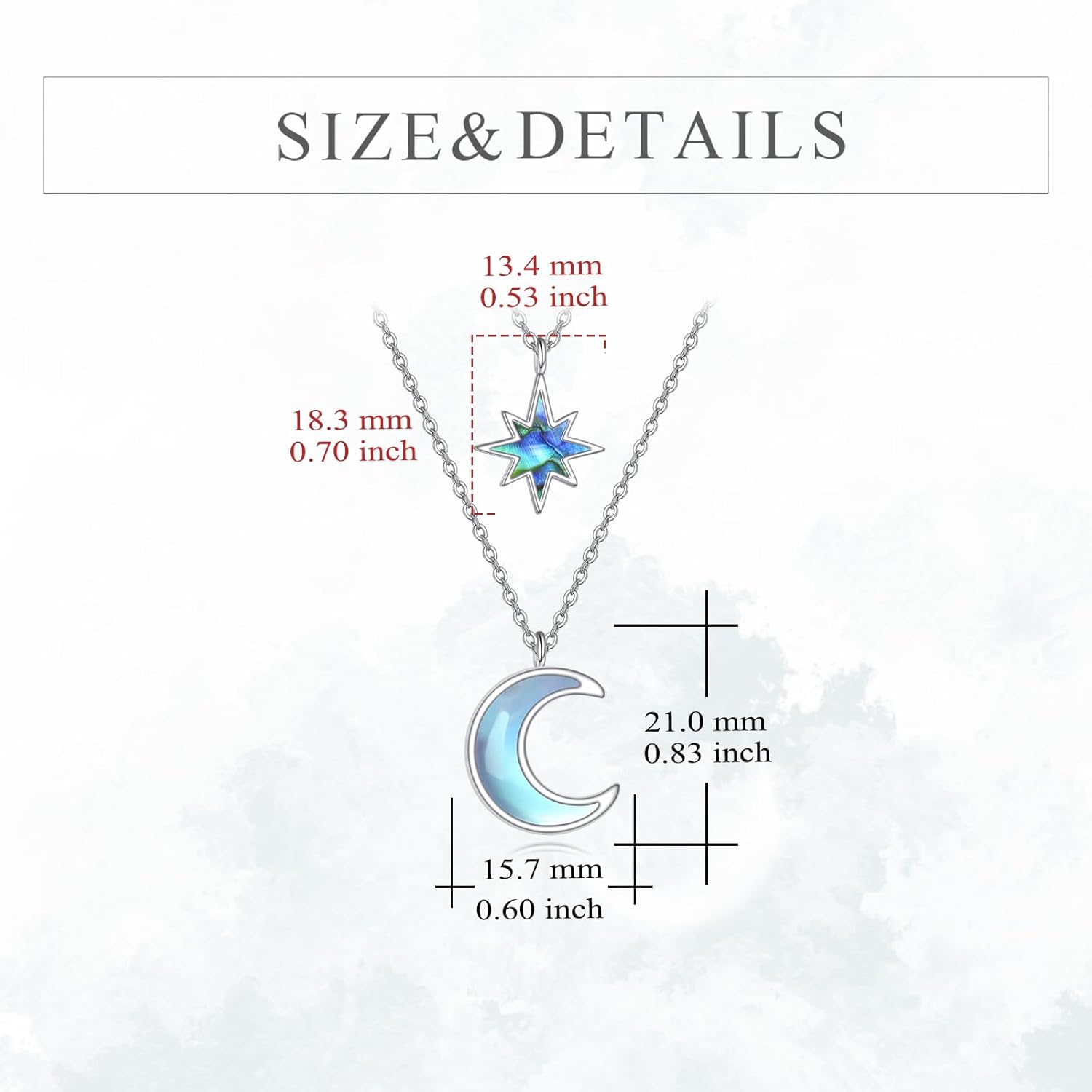 YFN Moon Star Necklace Sterling Silver Abalone Double Layered North Star Pendant Necklace Moonstone Moon Jewelry Celestial Gift for Women - Image 5