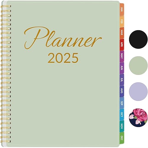 GNL 2025 Planner, Weekly and Monthly Planner January - December 2025, 8.5" x 11" Monthly Planner with Waterproof Flexible Cover, Spiral Binding Notebook with Monthly Tab, Pockets, Bookmark, Sage Green