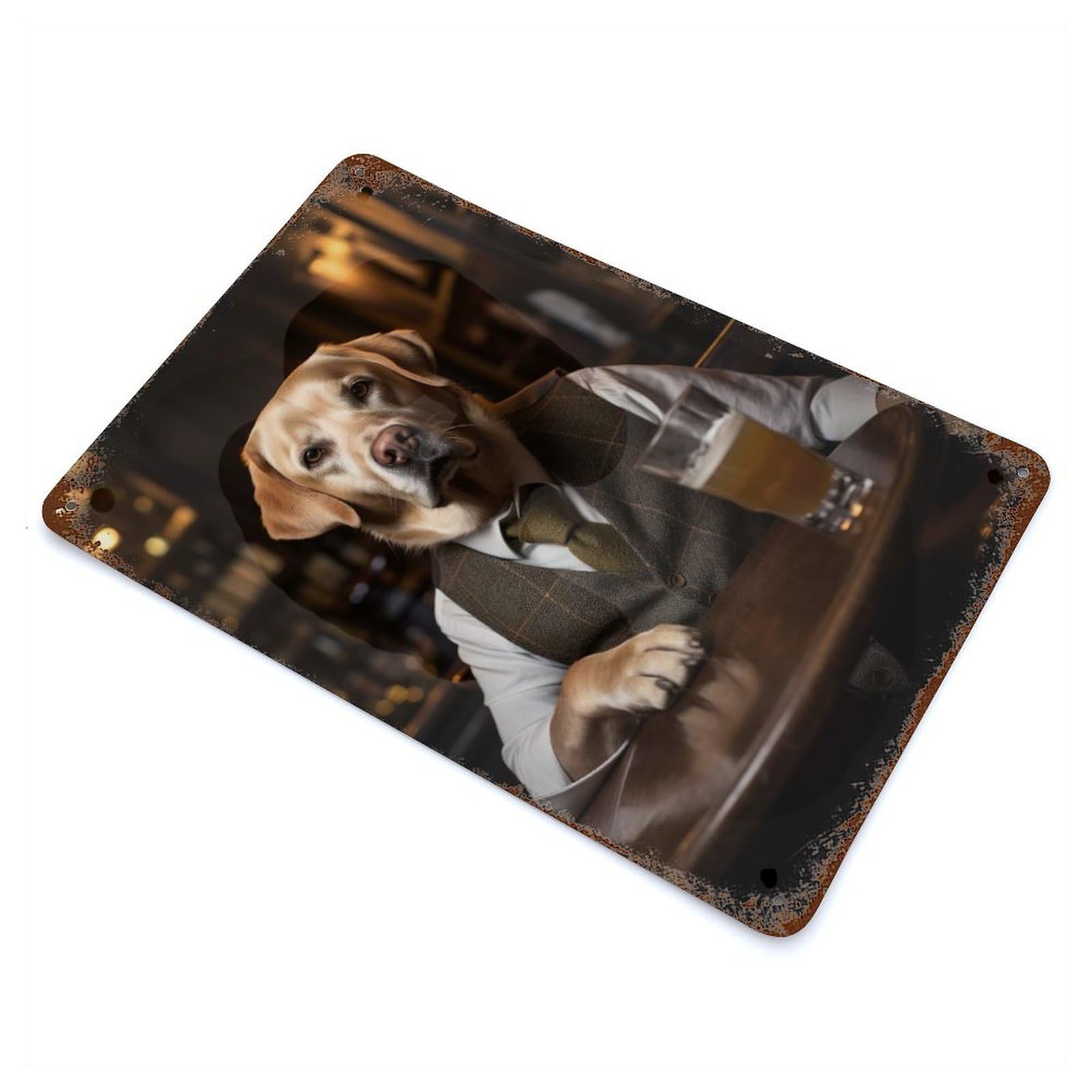 Yellow Labrador in The Pub Decorative Tin Sign 11.8"x7.9", Retro Wall Decor for Living Room, Hallway And Home Decor