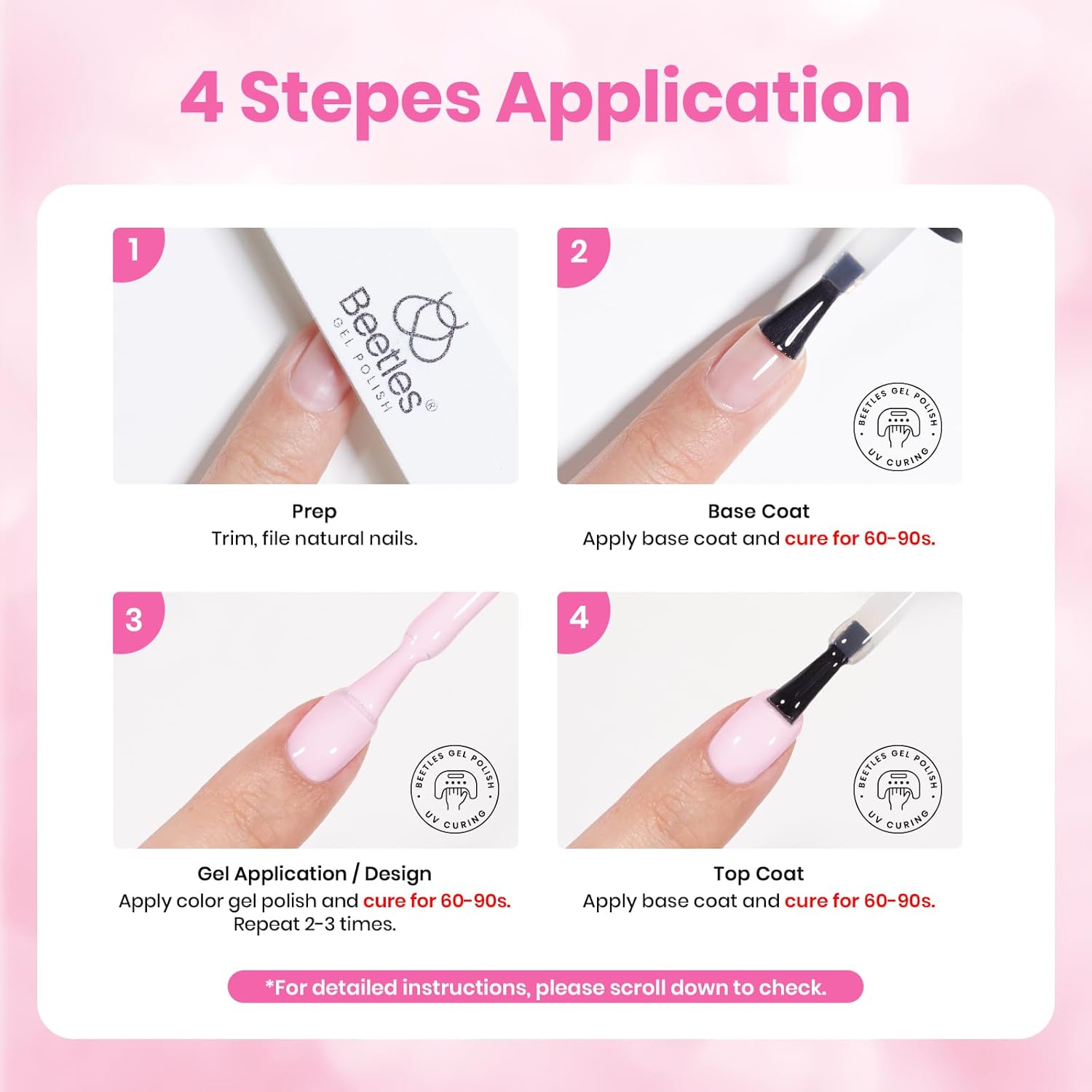 Beetles 2 Colors 8ML White Pink Gel Nail Polish Kit with U V Light, 6 Pcs Gel Polish Set French Tip DIY Manicure Kit with Base & Top Coat Nail File for Beginners Soak Off Gifts for Women