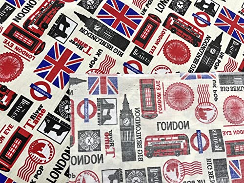 Premium 45-Inch London-Themed Cotton Fabric Featuring Big Ben, British Bus, and Iconic UK Landmarks for Creative DIY Projects and Home Decor 6 Premium 45-Inch London-Themed Cotton Fabric Featuring Big Ben, British Bus, and Iconic UK Landmarks for Creative DIY Projects and Home Decor - Image 5