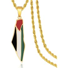 Palestine Map Pendant Necklace, Stainless Steel Chain, Multicolor,Peace Pendant