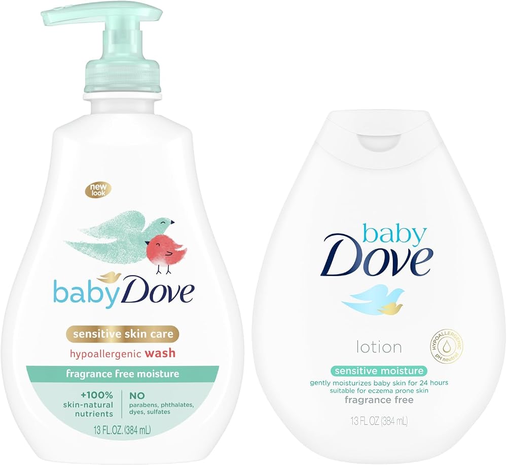 Dove Baby Essentials, Wash & Baby Lotion Set, Fragrance-Free, 13 Oz Ea — 사진 1