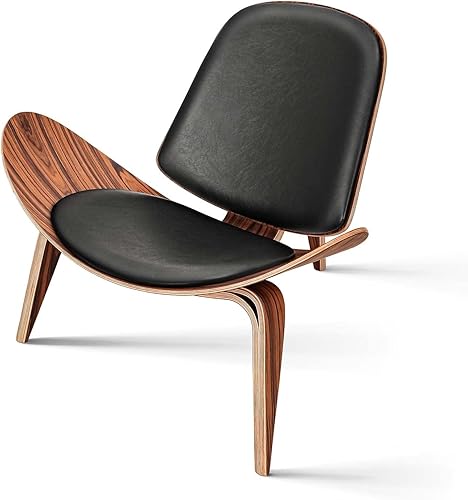 Miniatura 1 de 1inchome Silla de descanso moderna de mediados de siglo, piel sintética, trípode, madera contrachapada, diseño clásico, sillas decorativas de madera