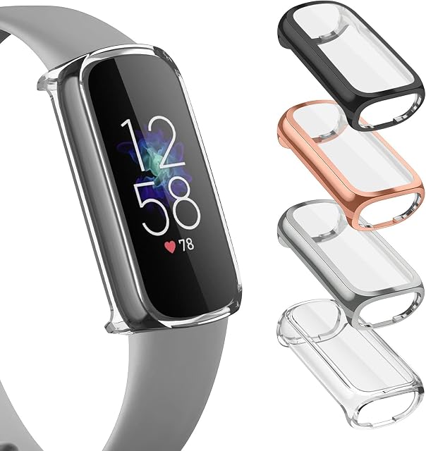Screen Protector Compatible with Fitbit Luxe, Soft TPU All-Around Cover Anti-Scratch Protective Cases Bumper for Luxe (Black +Silver +Rose gold +Clear)