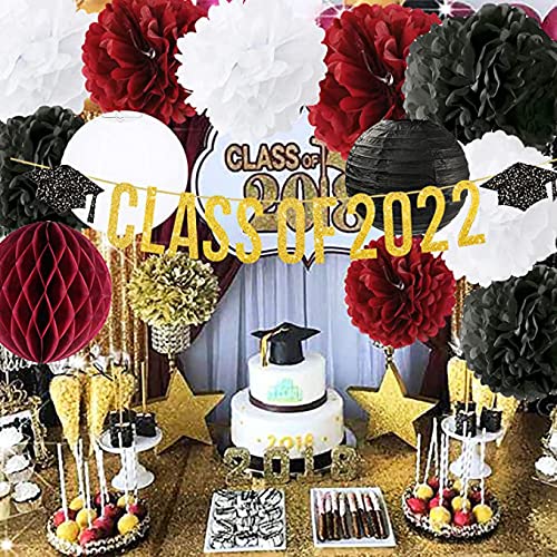 2021 Abschluss-Party-Dekorationen Weiß Burgunderrot Schwarz mit Klasse 2021 Banner für Burgunderrot Schwarz 2021 Abschlussfeier Party Supplies Cover