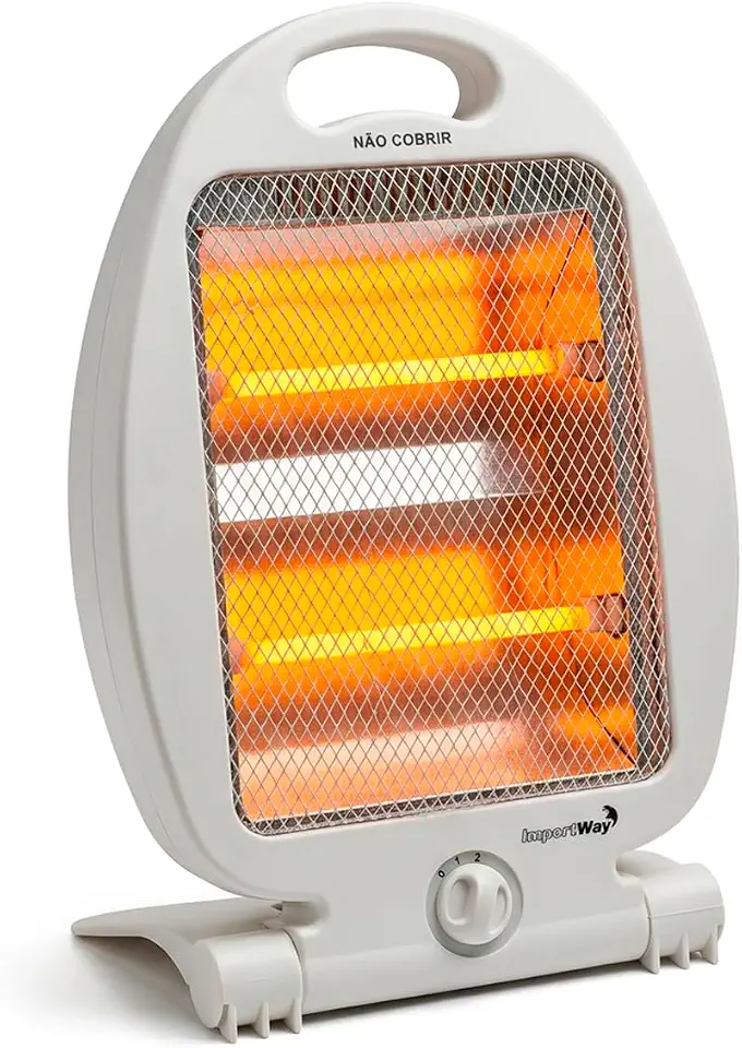 Importway Aquecedor Elétrico Quartzo Portátil, Branco, Silencioso, Dobrável, 400W/800W, para Ambientes Pequenos, Quarto e Home Office (800, Watts, 220, Volts)