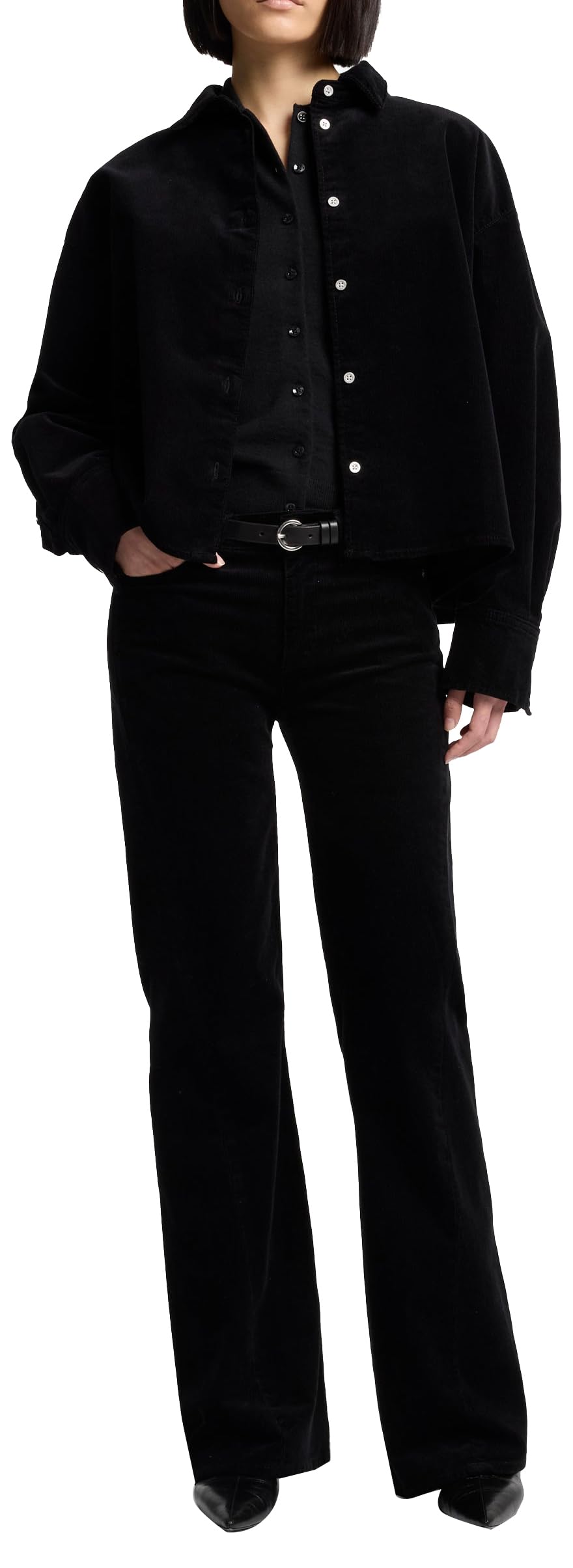 7 For All Mankind Damen Twisted Dojo Tailorless Corduroy Black Pants