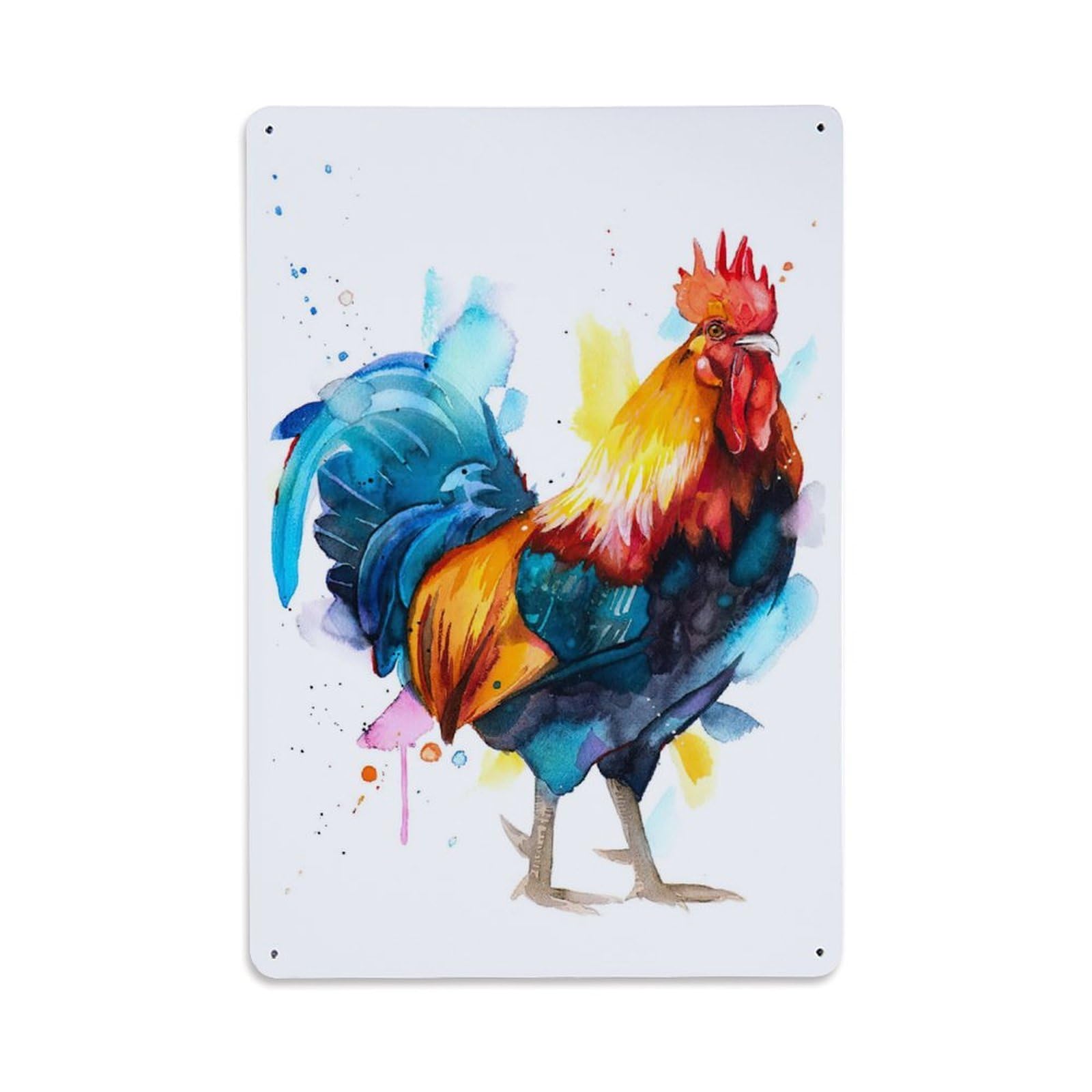 Retro Culture Animal Colorful Wildlife Vintage Rooster Folk Metal Tin Sign Plaque Wall Decor for Cafe, Man Cave, Club Bar, Office, Home Garden Round Metal Poster 8x12Inch