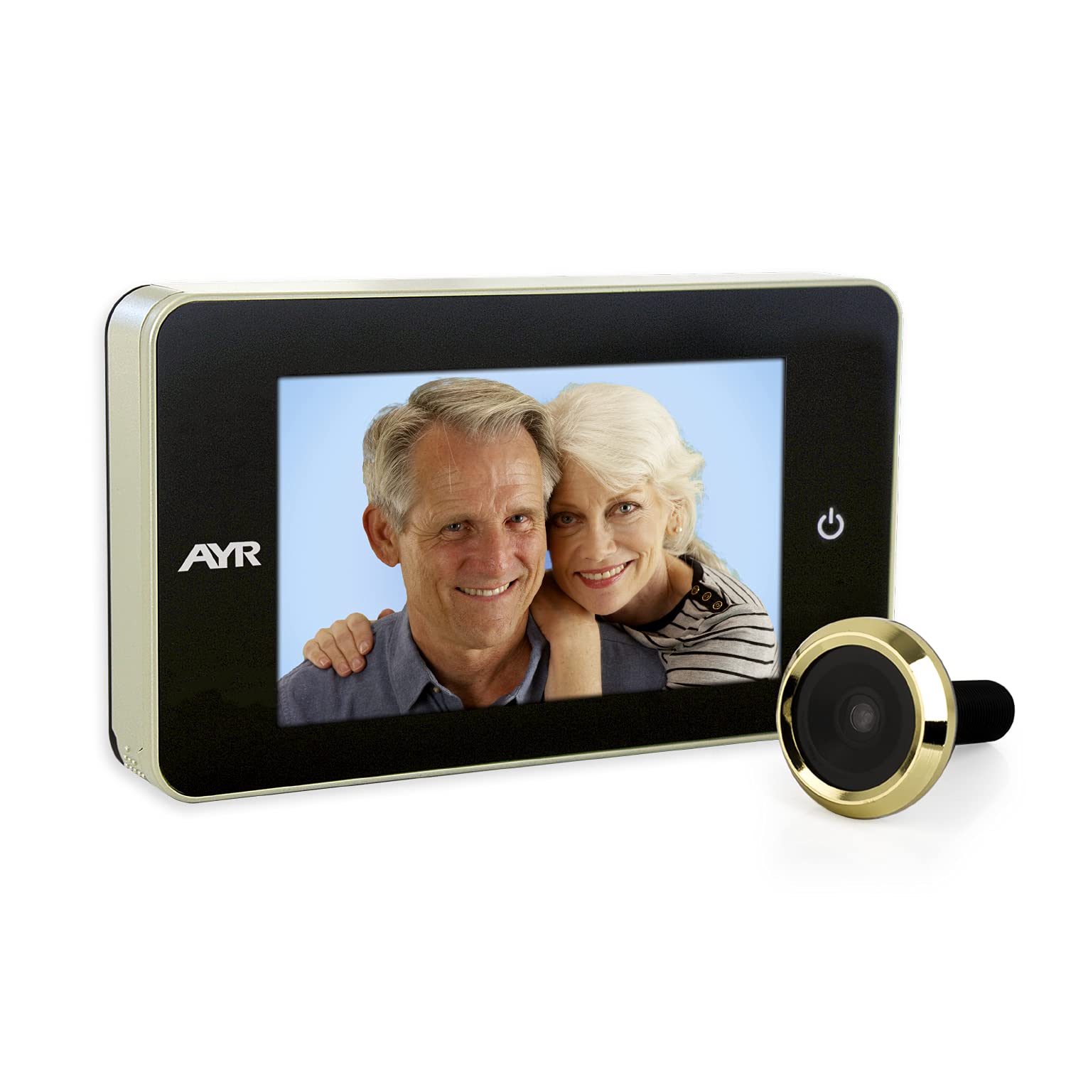 AYR Mirilla Digital AYR 754: Gran pantalla de 4" para Mayor Claridad y Facilidad de Uso. Protección de Puerta Garantizada | Acabado Níquel Mate/Latón.