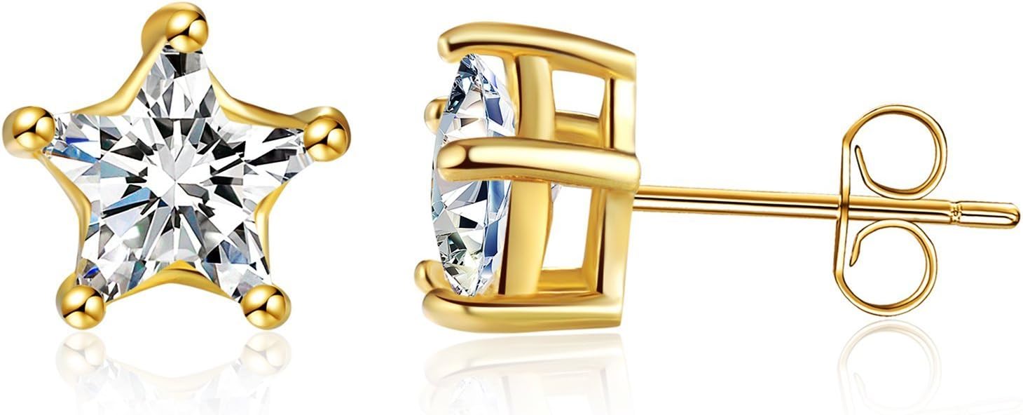 Gold with Cubic Zirconia Star Earring for Men, Women, Gold