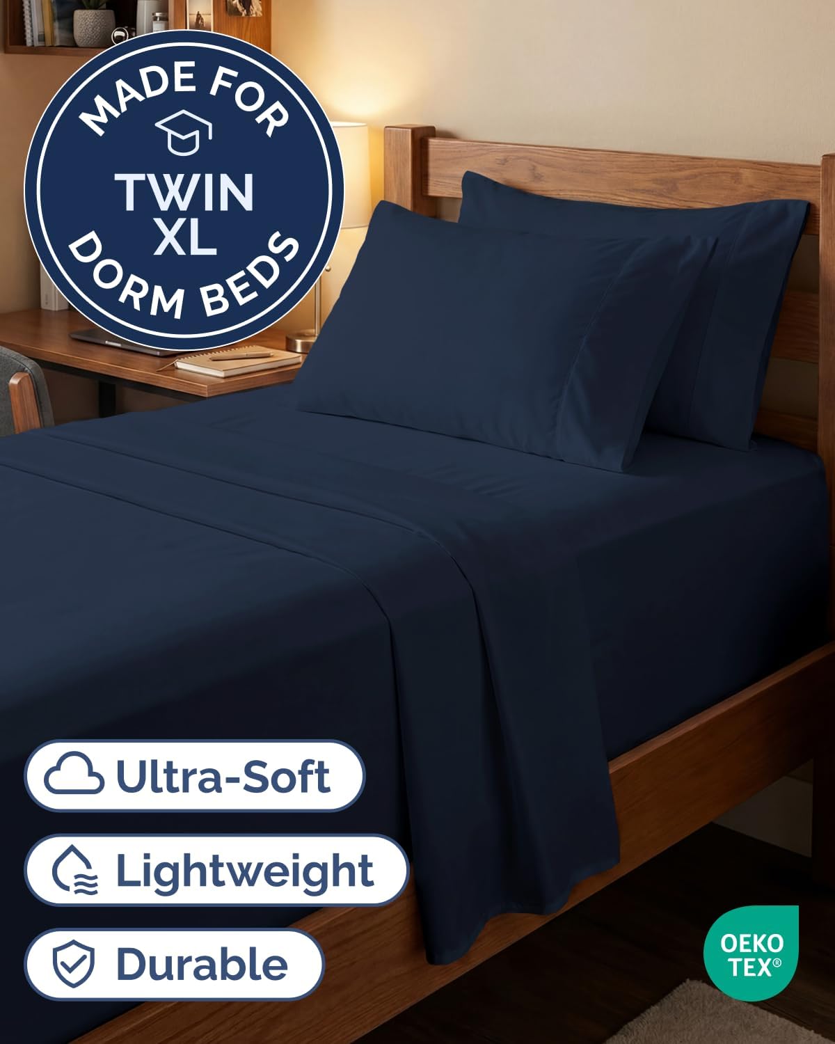 Extra Deep Twin XL Sheet Set - 4 Piece College Dorm Bed Sheets Set with Extra Deep Pockets - Ultra-Soft, Comfy & Breathable Bedding for Women, Men, Kids & Teens - Wrinkle & Fade Resistant - Navy Blue thumbnail