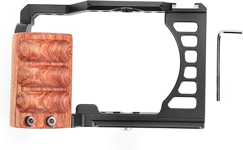 Miniatura 7 de Vlog - Jaula para cámara A7C, kit de estabilizador de video para cámara con mango de madera, con orificio de tornillo de 14 y 38 pulgadas y montaje