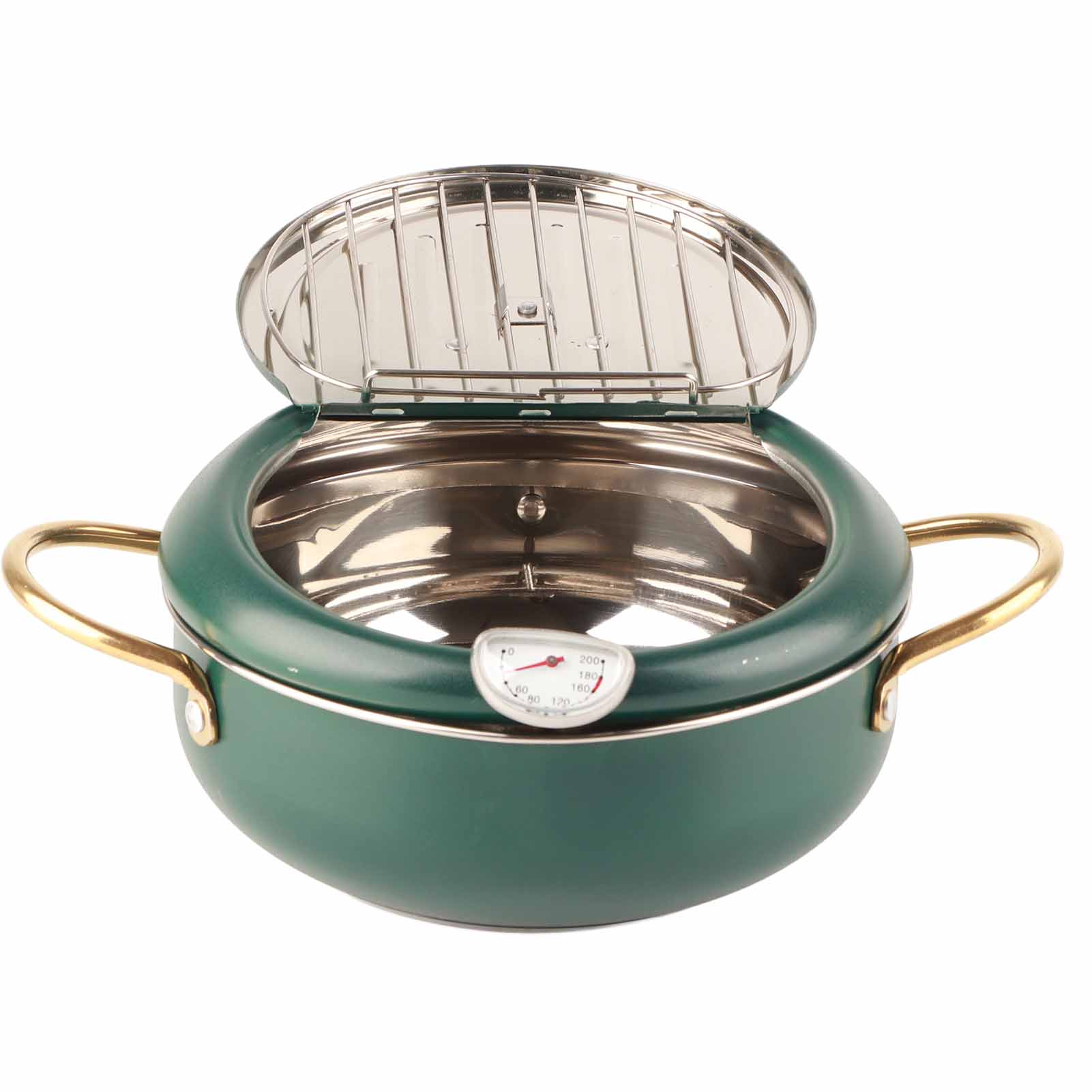 Joyzan Stainless Steel Deep Frying Pot with Thermometer,Nonstick Cooking Fryer Lid Oil Drip Drainer Rack Japanese Tempura Pan Controllable Saucepan Induction Cooker Electric Stove Kitchen French Fries