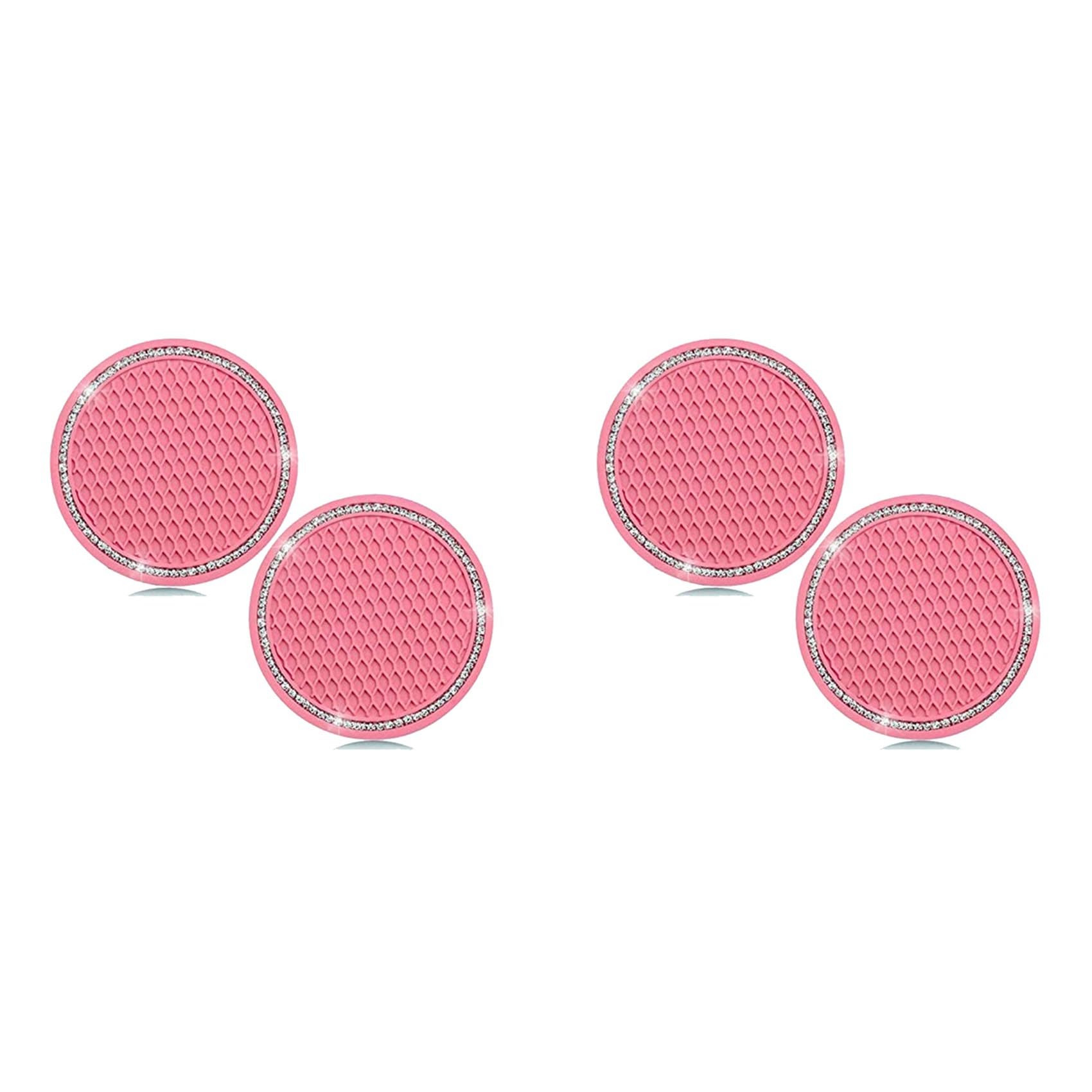 Onchdbfhuu 4Pcs Pink Bling Car Cup Holders Rhinestone Car Anti Slip Insert Cup Mat Drink Coasters Crystal Vehicle Accessories