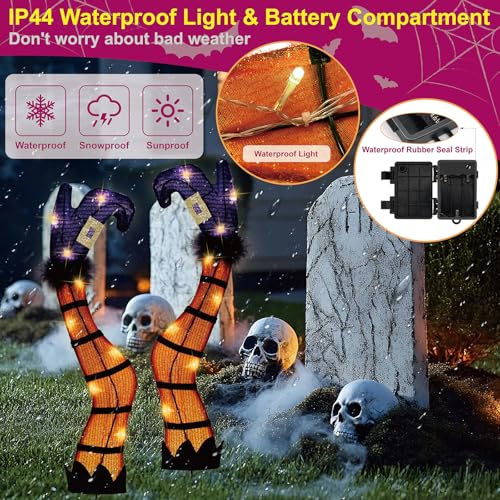 SANHSEHOME 30" Halloween Lighted Witch Legs with Stakes | Light Up Witch Feet with Timer & 8 Lighting Modes, Battery Operated Witch Decor for Outdoor Yard Garden Lawns Pathway Decor - image 4