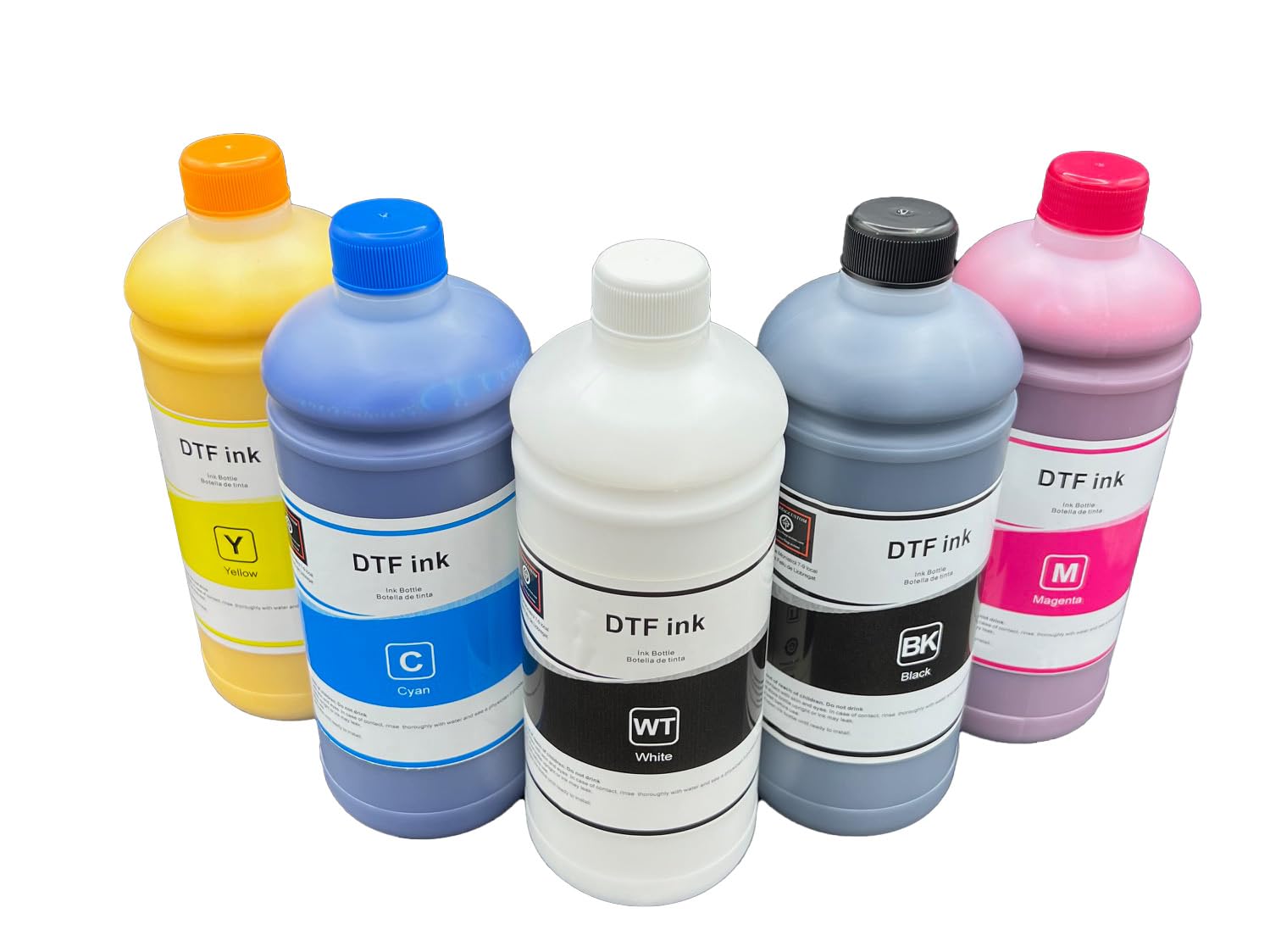 Inchiostro DTF di trasferimento su pellicola Pet DTF da 1000 ml, compatibile con stampanti e testine DTF Epson, ricambio di inchiostro DTF 1L (bianco/nero/ciano/magenta/giallo)