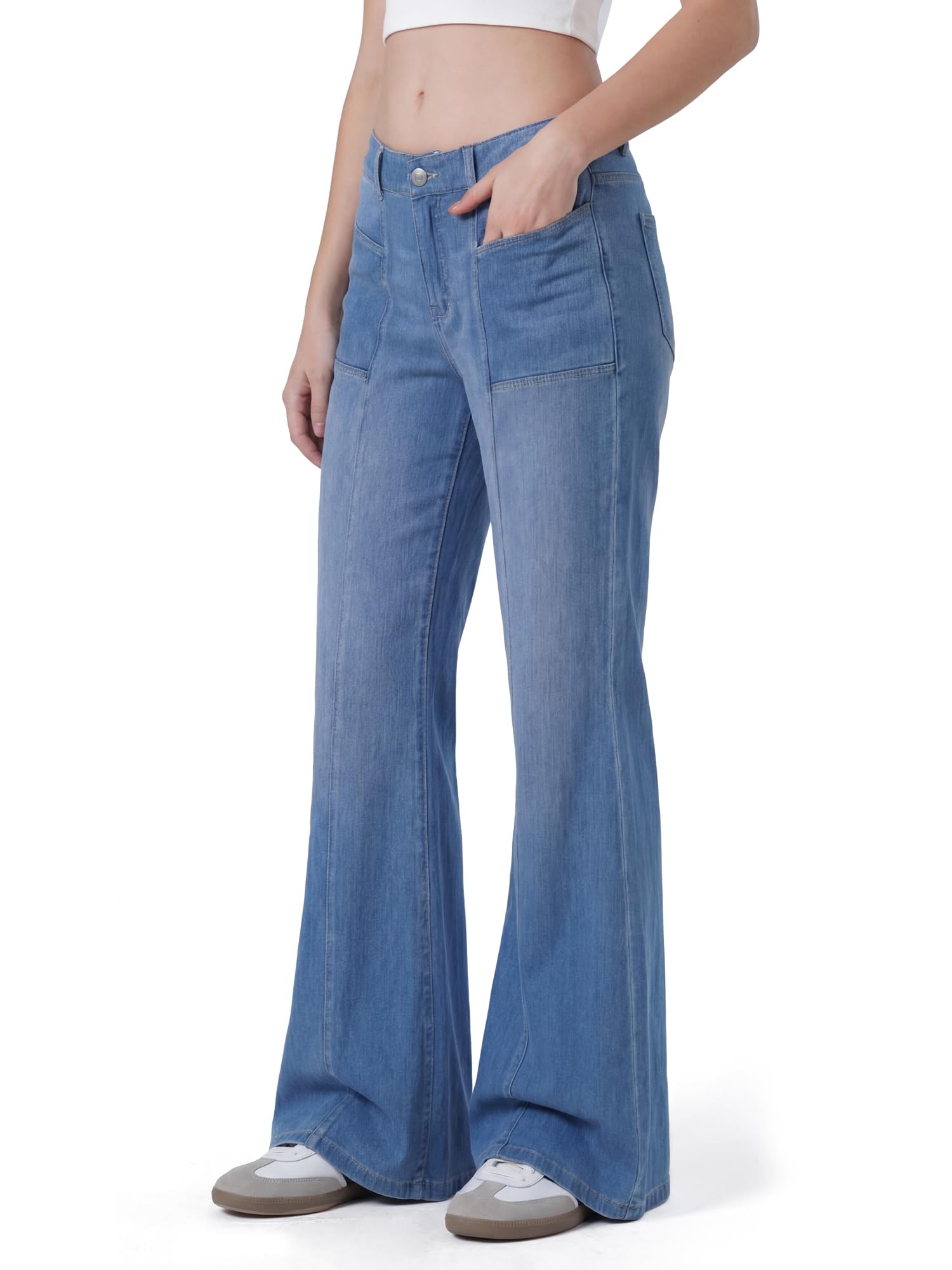 LaiEr Jeans da Donna ad Alta Elasticità con Tasca Frontale con Zip,Modello a Zampa D'elefante Morbido,Ideale per Yoga,Fitness e Tempo Libero Morbido e Confortevole alla Moda,Casual e Molto Versatile