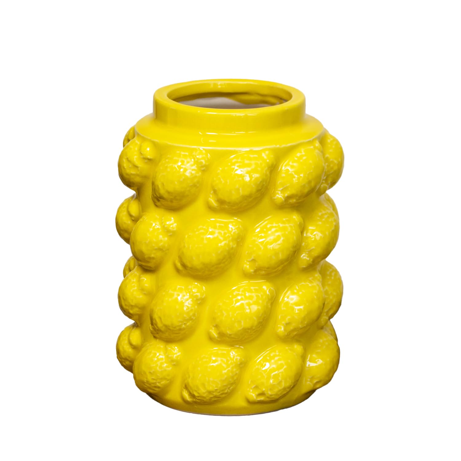 Darthome Yellow Ceramic Embossed Lemon Vase 14X19cm Citrus Fruit Summer Flower Decor