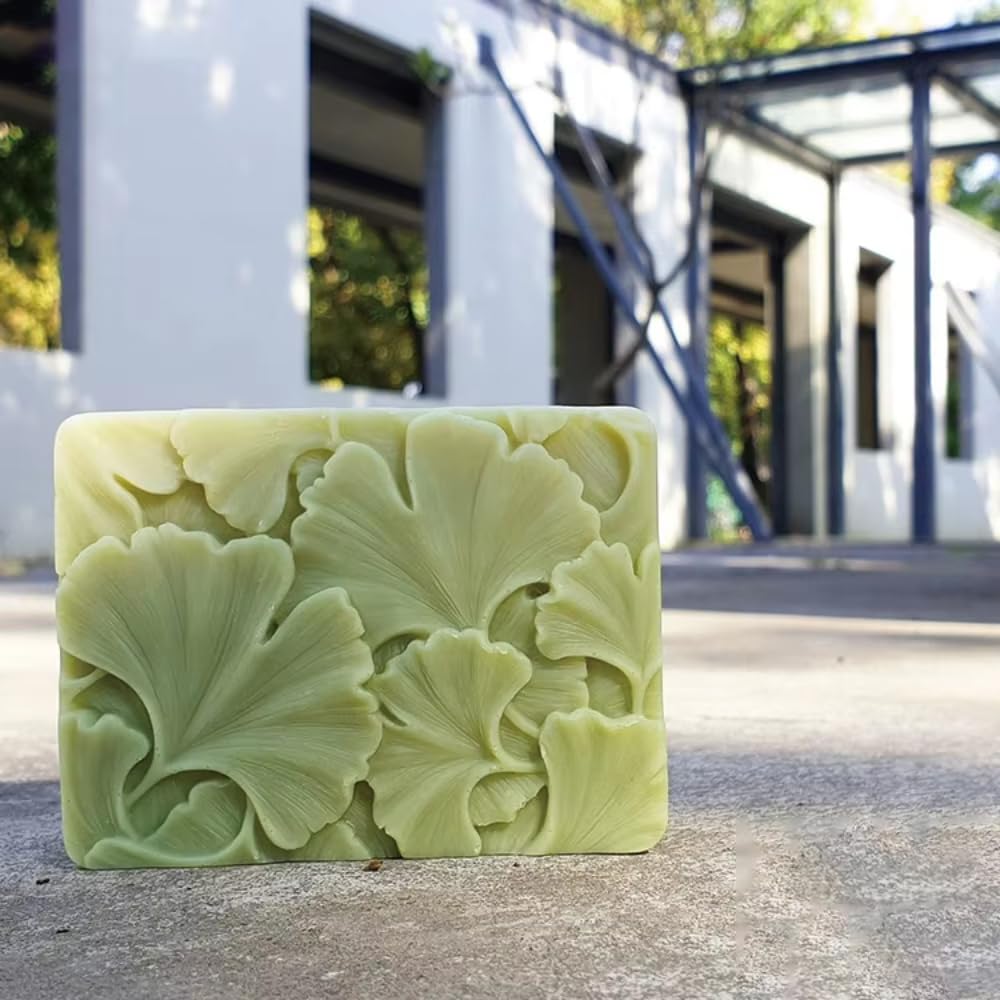 Molde de Silicona de 2 Cavidades con Diseño de Hoja de Ginkgo Biloba para Jabón y Repostería