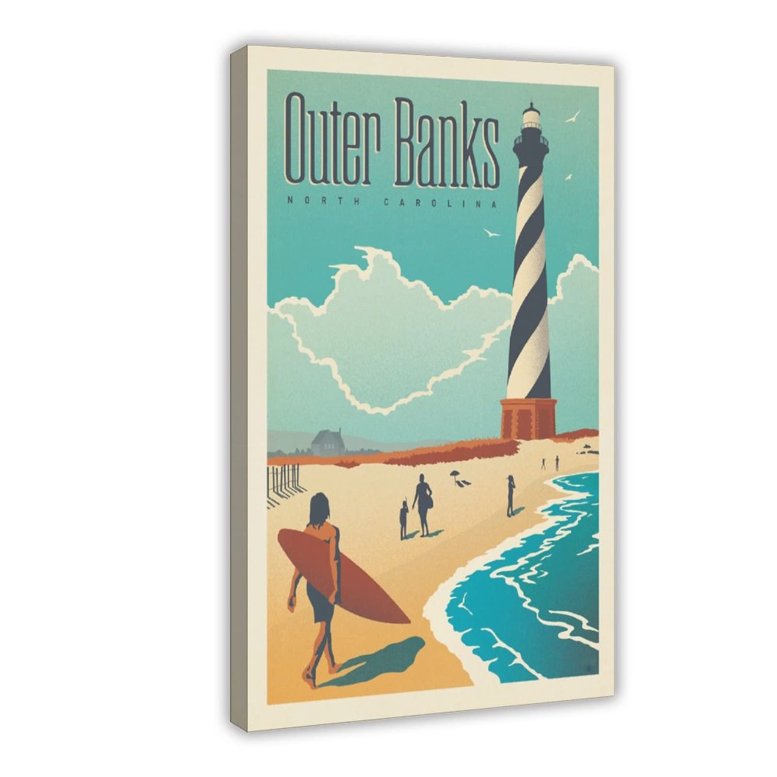 KKPL Retro Home Bedroom Toilet Art American Cities Illustrated Travel Outer Banks Canvas Poster Bedroom Decor Sports Landscape Office Room Decor Gift Frame: 16x24inch(40x60cm)