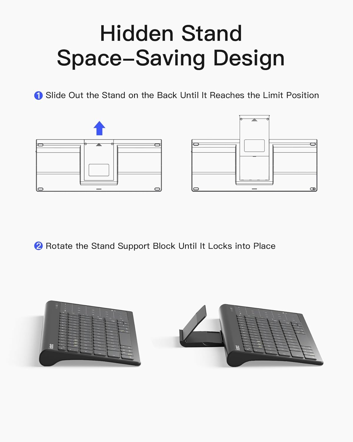 Inateck Tablet Keyboard, 2-in-1 Numeric Keypad & Touchpad, Hidden Stand, 3 Bluetooth Channels, 7-Color Backlight, Compatible with iPadOS/Samsung/Android/Windows