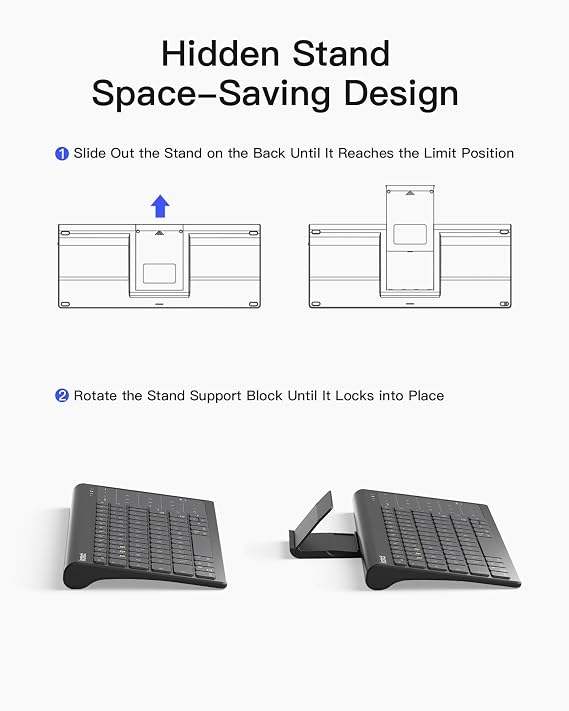 Inateck Tablet Keyboard, 2-in-1 Numeric Keypad & Touchpad, Hidden Stand, 3 Bluetooth Channels, 7-Color Backlight, Compatible with iPadOS/Samsung/Android/Windows