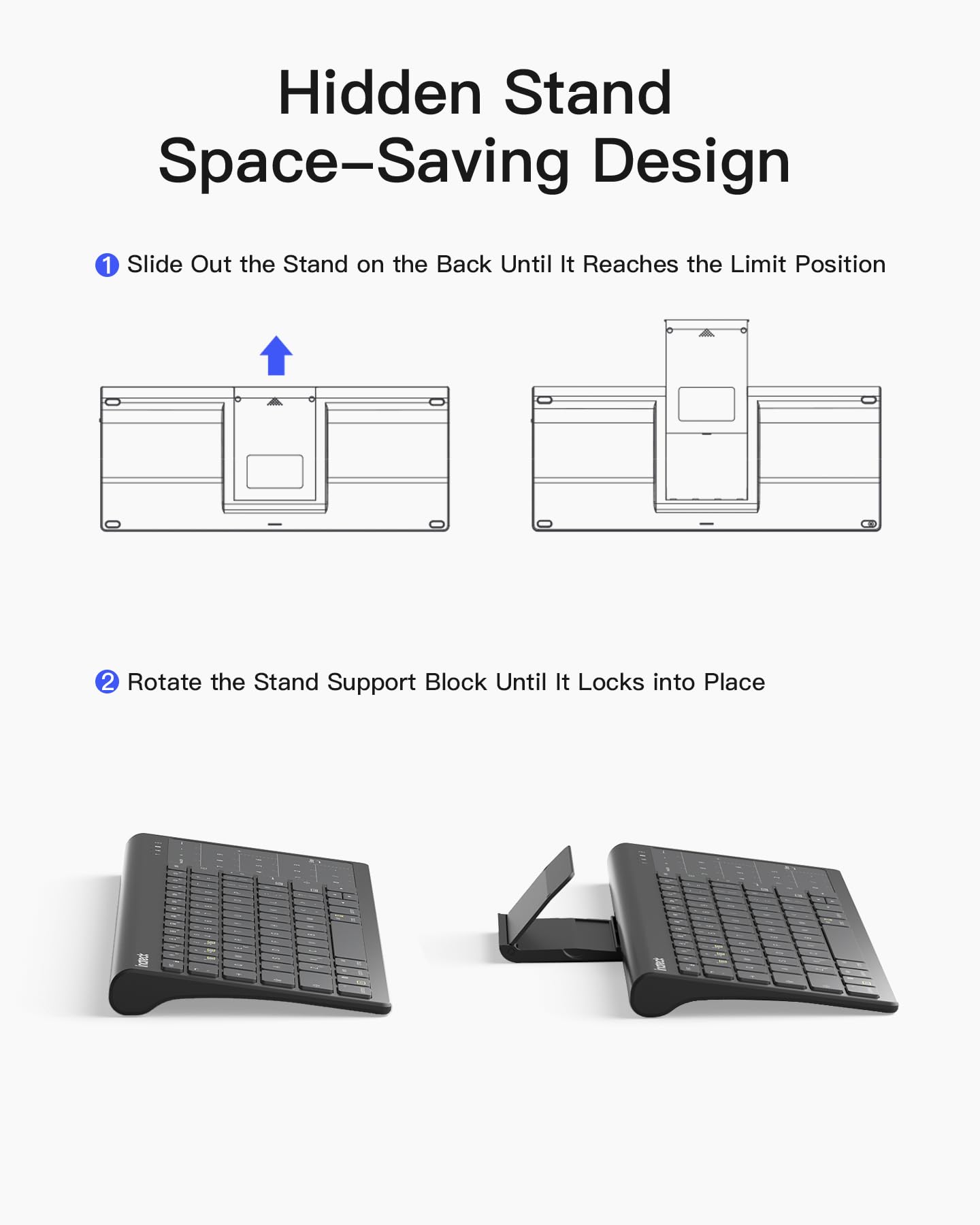 Inateck Tastiera Bluetooth per tablet, tastiera numerica 2 in 1 e touchpad, retroilluminazione a 7 colori e supporto nascosto, 3 canali BT, compatibile con iPad 10/9/iPad Pro/iPad Air/Samsung/Android
