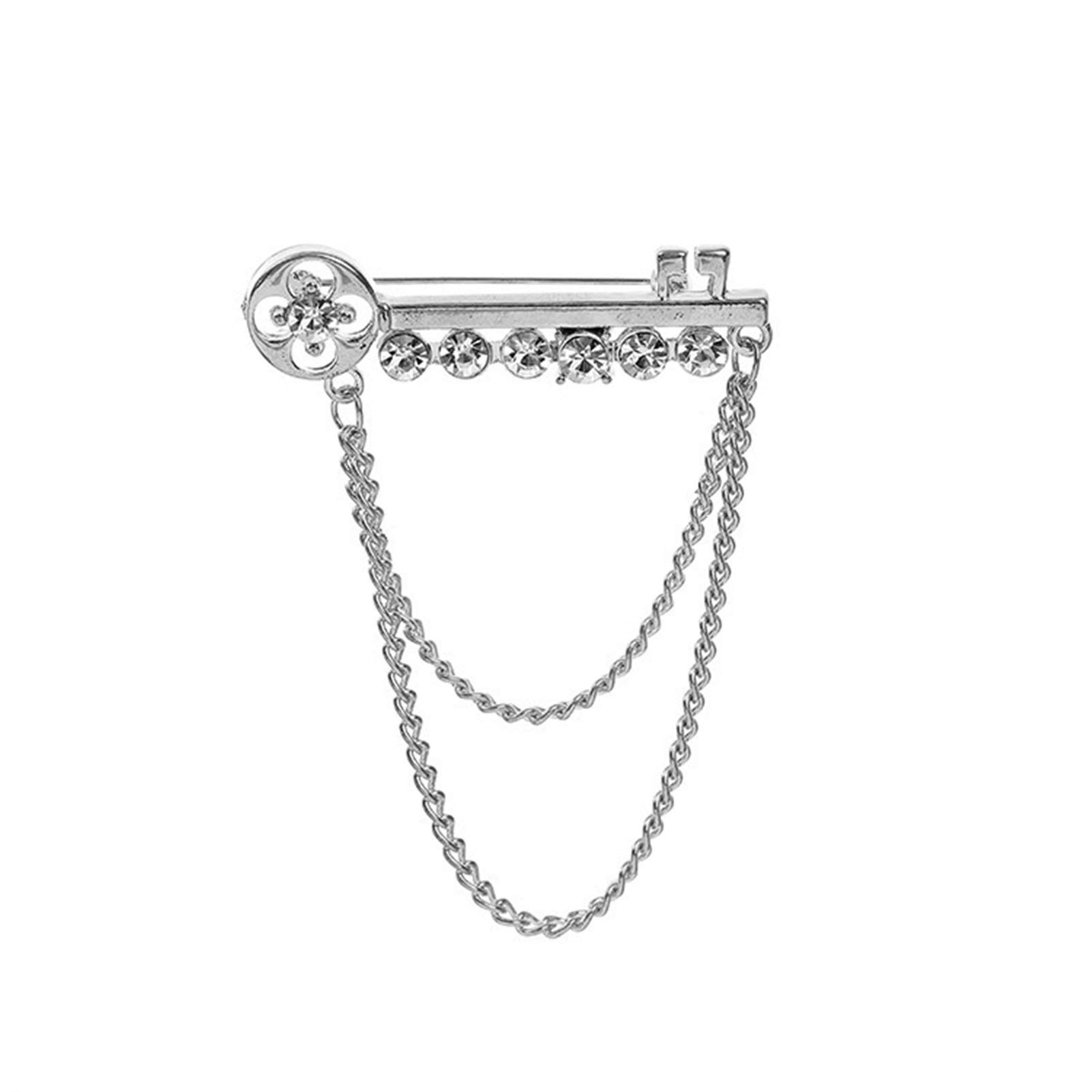 RWRAPS Strickjacke-Clips, modische Metall-Schlüssel-Quaste, Lange Brosche, Strass-Kette, Anstecknadel für Herren, Anzug, Hemd, Abzeichen, Broschen, Pins, Zubehör (Metallfarbe: Gold) ()