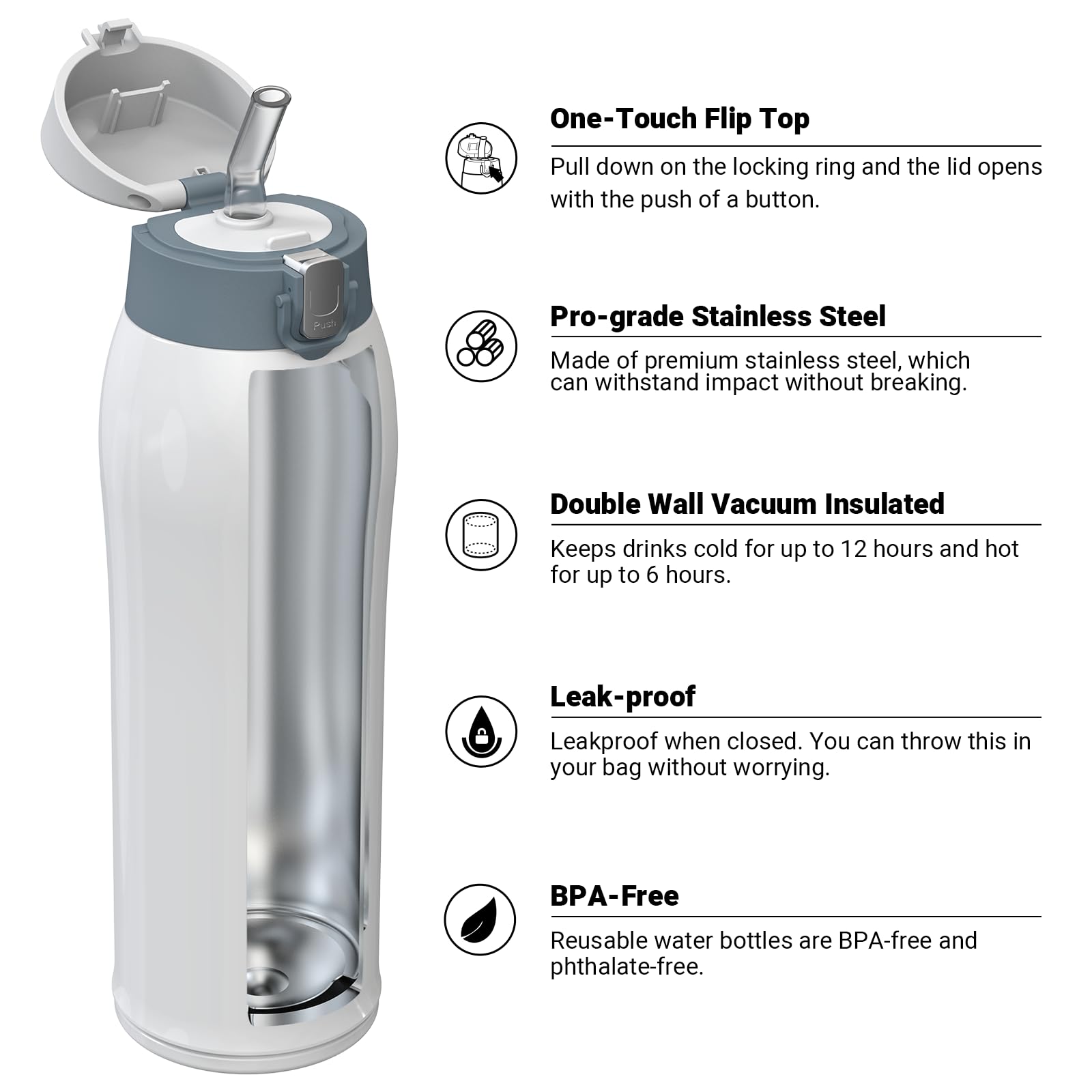 Super Sparrow Borraccia Termica Cannuccia, Borraccia in Acciaio Inox - 350ml, 500ml, 750ml - Senza BPA Tazza Borracce Termiche, Bottiglia Termica per Bambini, Scuola, Sportiva