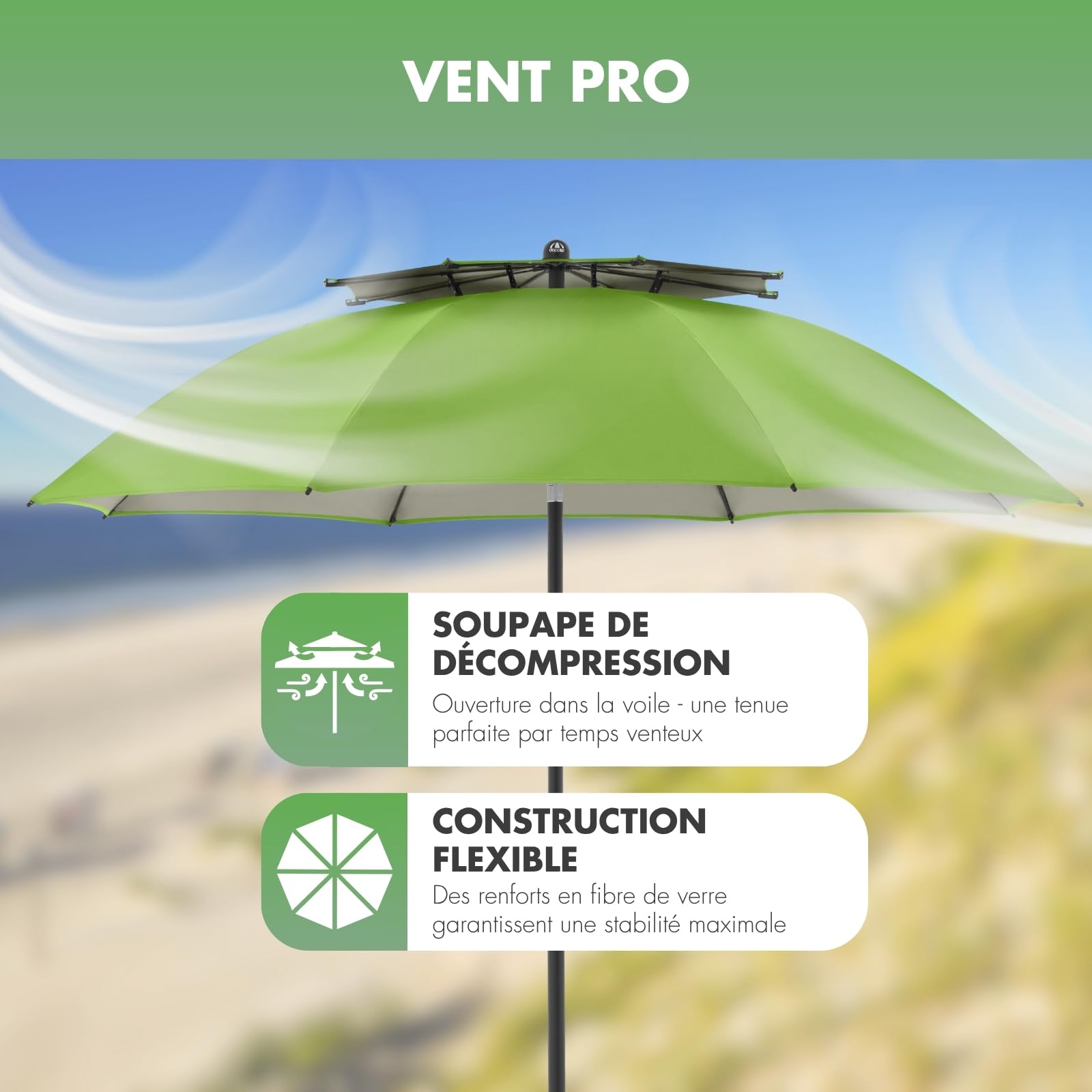 derby Parasol 200 cm I Parasol pour plage, balcon et terrasse I Parasol réglable en hauteur I Avec protection UV I Parasol pliable I Pour plage et piscine extérieure I Parasol de plage