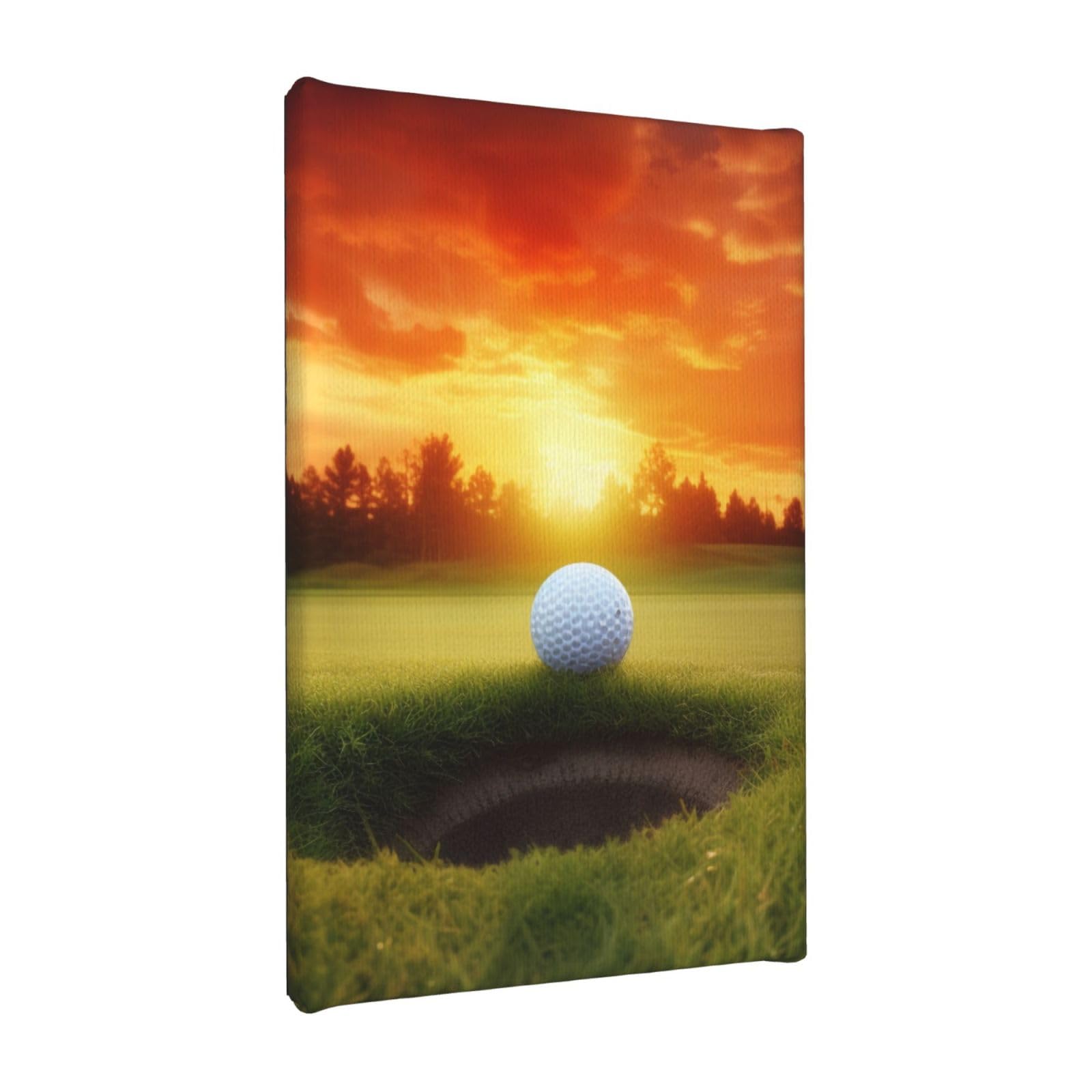 YKLJG Sport Golf Ball Sunset Tree Printed Wall Art Canvas Painting 20x30 CM Wooden Framed Picture Painting Artwork Prints for Bedroom Kitchen Home Office Decor
