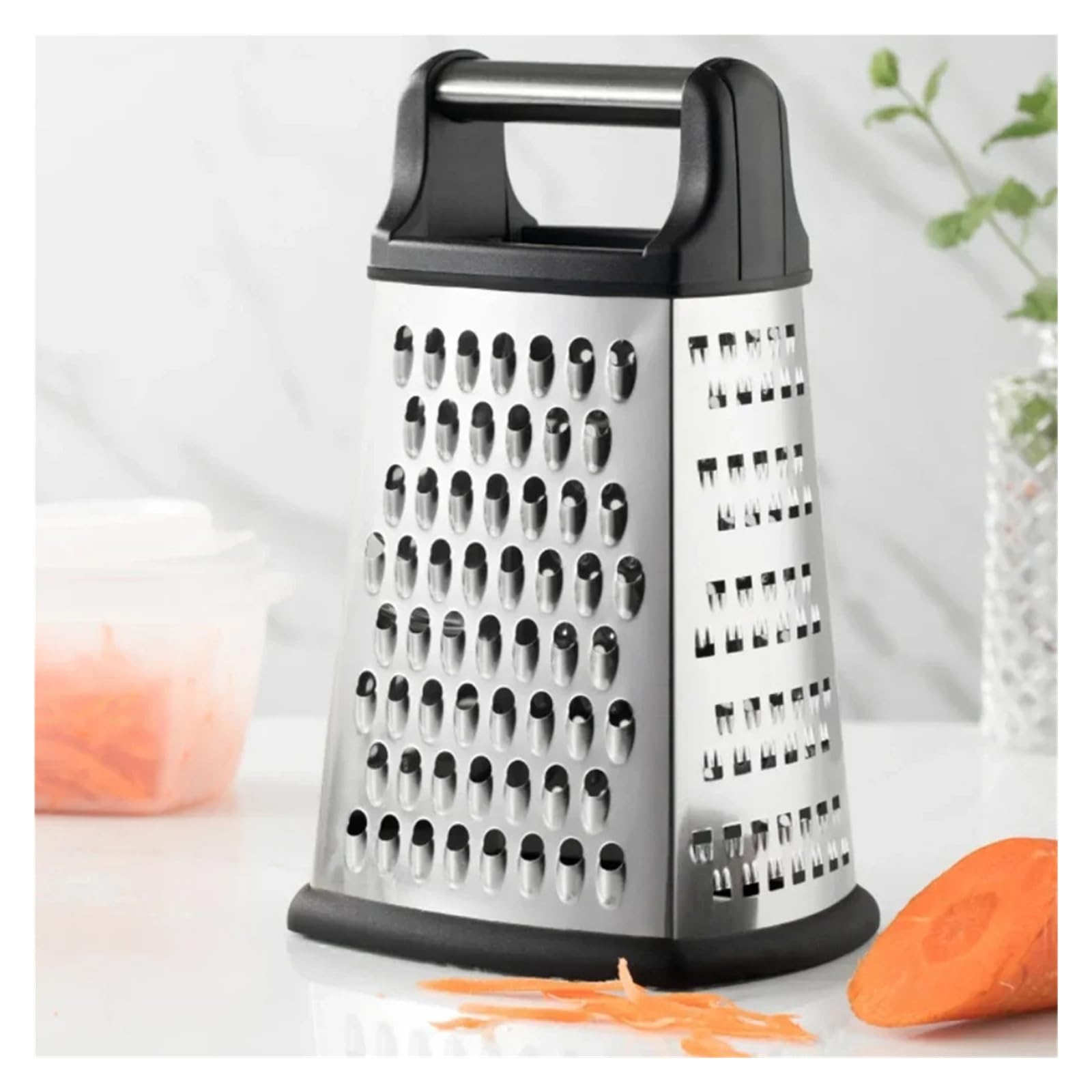 Affettatrice per Verdure, Grattugia for Formaggio a Quattro Lati con Contenitore, affettatrice Multiuso in Acciaio Inox(Large)