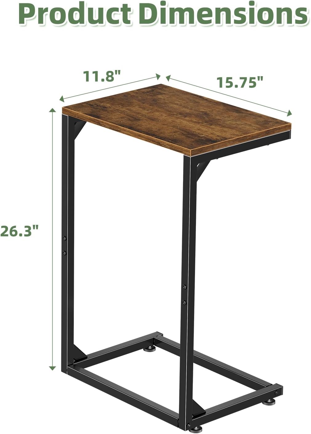 Simple Trending C Shaped Side Table, Small End Table Set of 2, TV Trays Sofa Couch Table for Living Room, Bedside, Rustic Brown