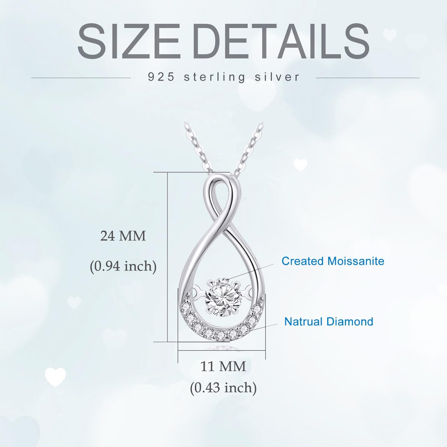 S925 Sterling Silver 0.2 Carat Diamond and 0.46 Carat Created Moissanite Infinity Necklace for Women, Jewelry Gifts for Her 18-20 Inch - Image 4