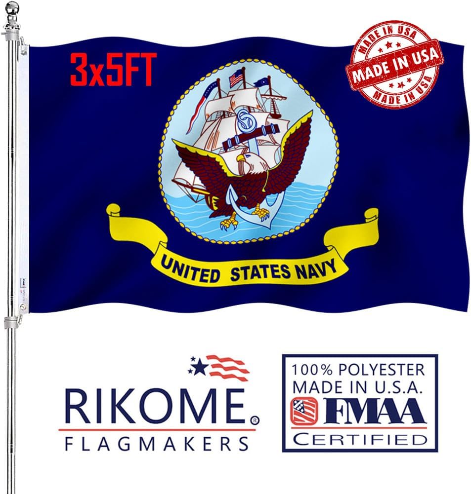 RIKOME Double Sided US Navy Flag 3x5 Outdoor Made In USA