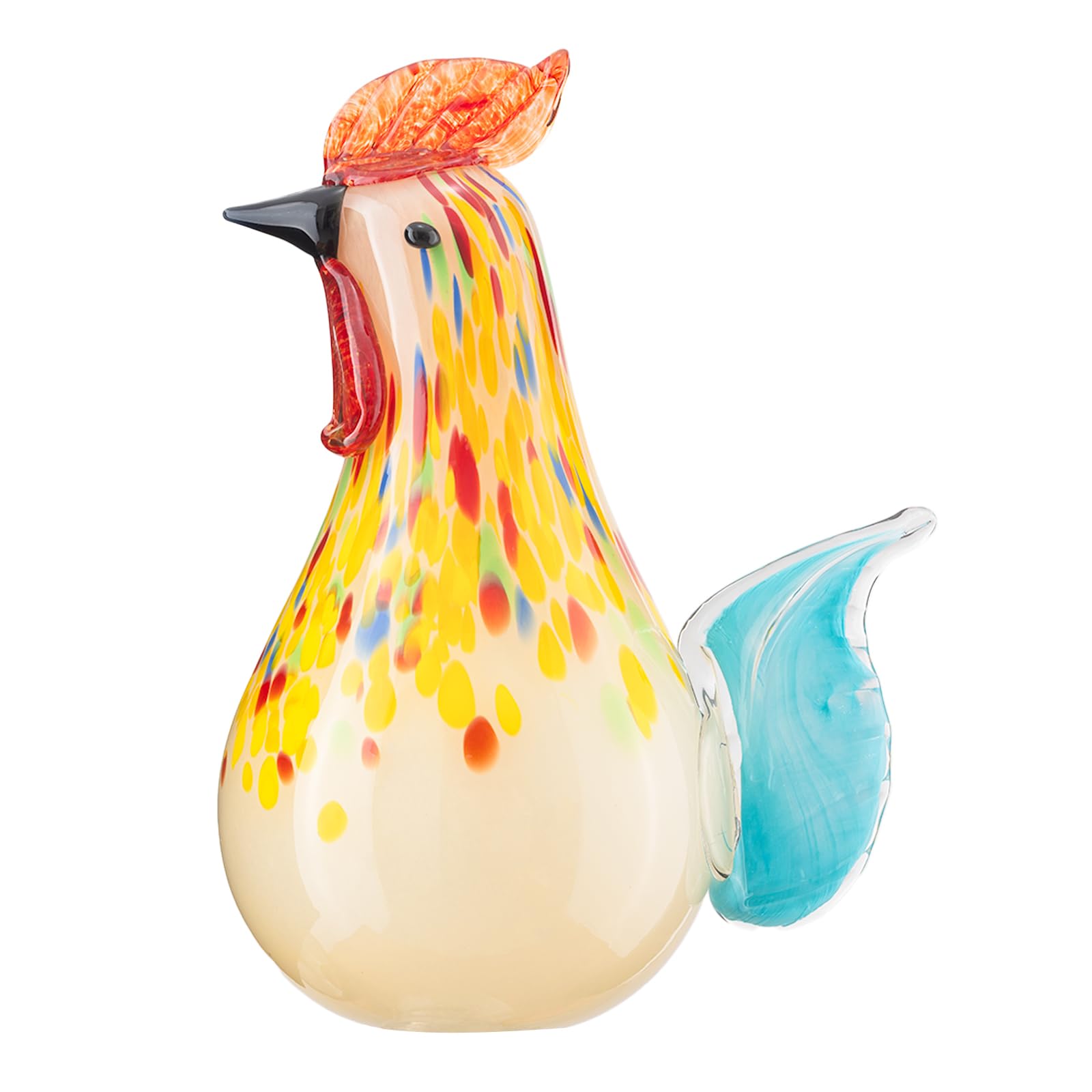 Coq en verre soufflé fait main, sculpture artisanale élégante pour salon