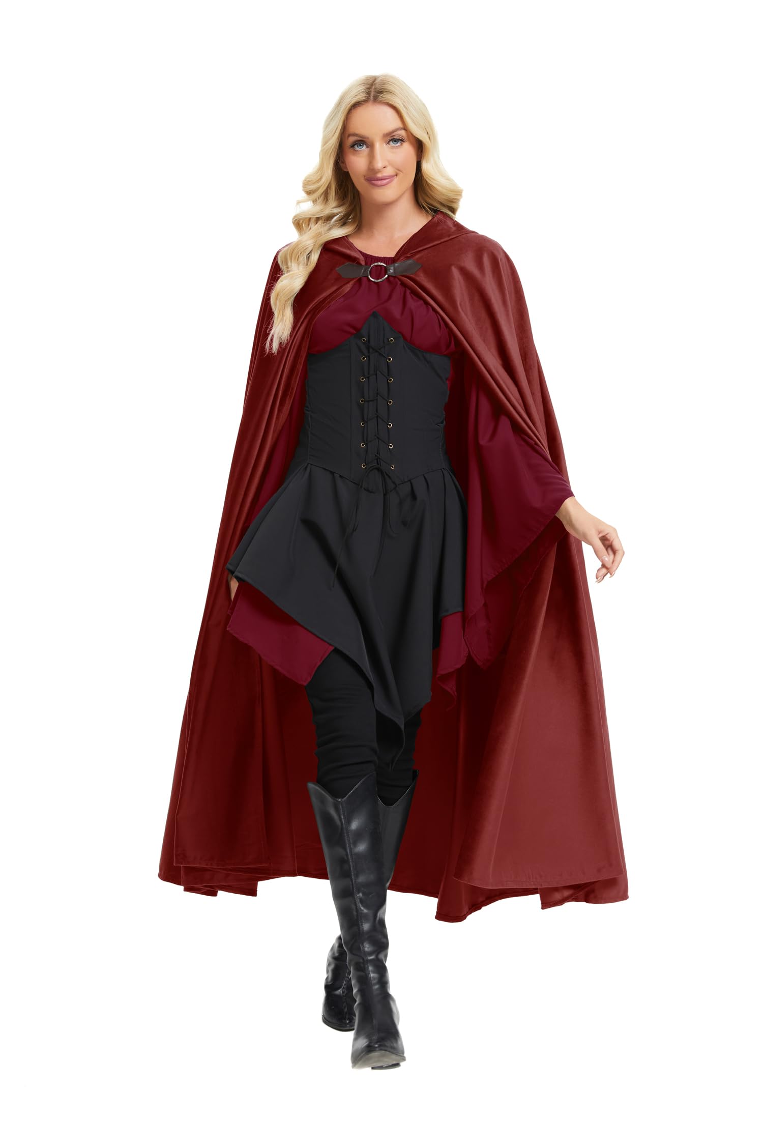 RongXuan Halloween Kostüm Renaissance Umhang mit Kapuze Kostüm Samt Mantel für Männer Frauen Viktorianische Steampunk Mittelalterliche Cosplay Umhang Cape