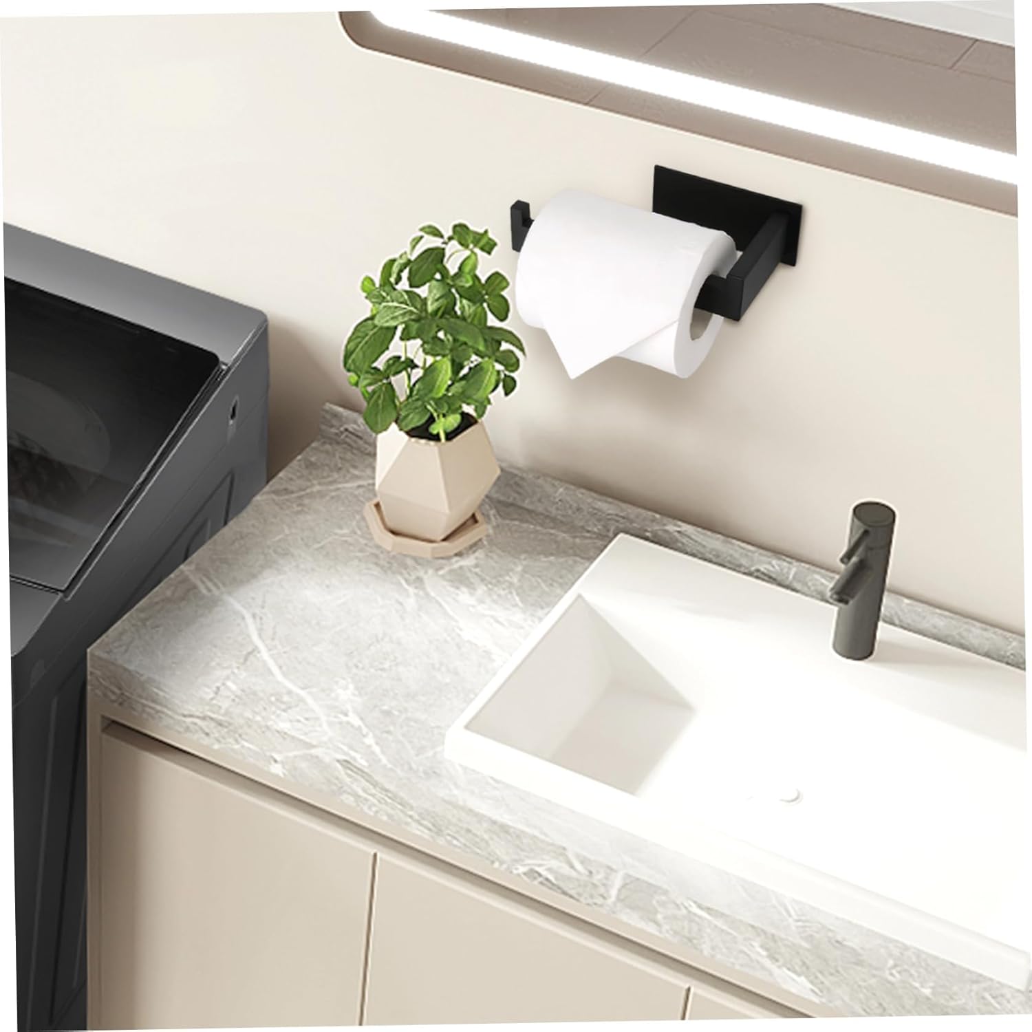 Black Wall - Mounted Toilet Paper Holder with Storage Shelf, Ideal Bathroom Accessory for RV & Home