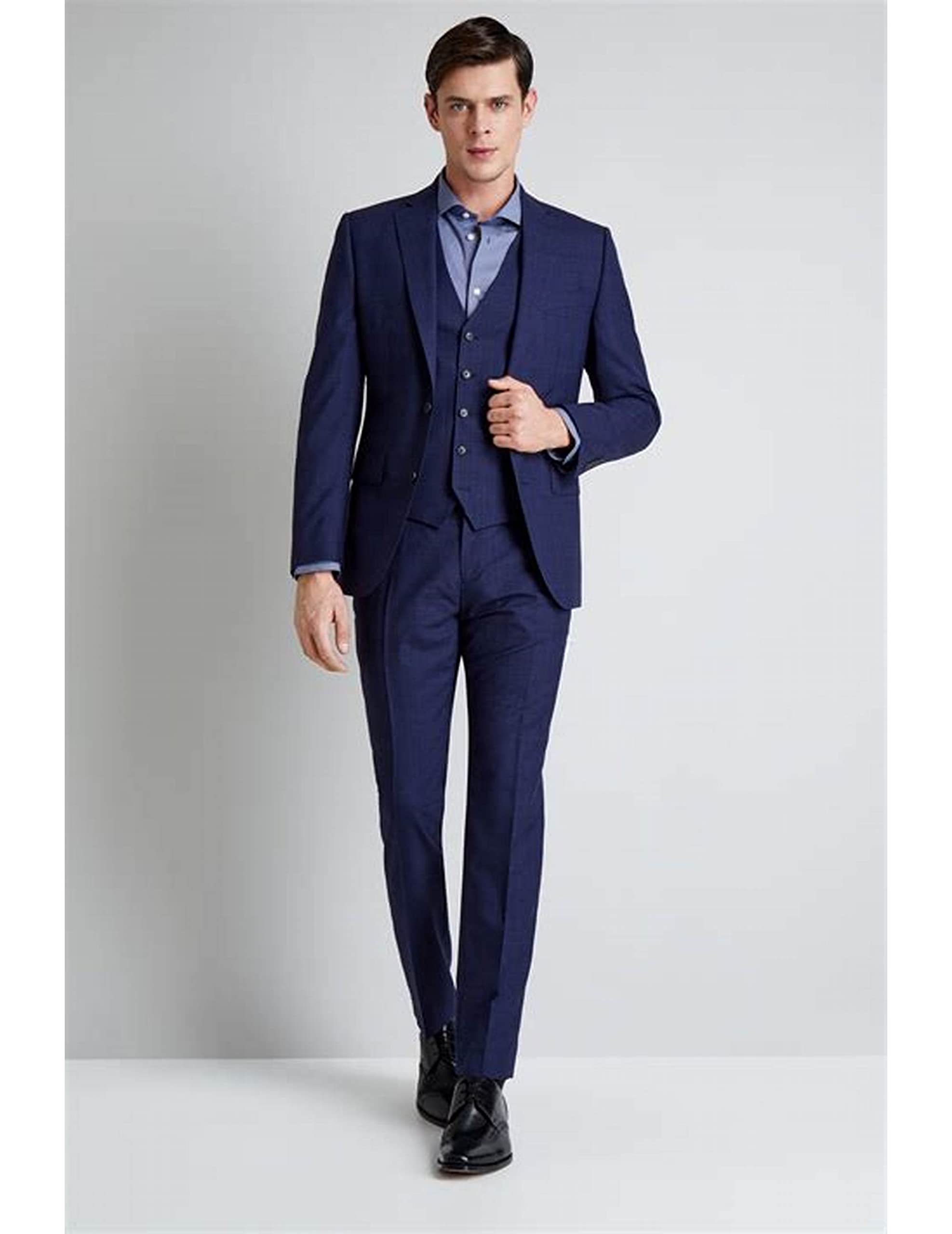 Uomo Tre Pezzi Vestito Due Bottoni Giacca con Scollo a V Gilet Pantaloni Business Uniforme Outfit