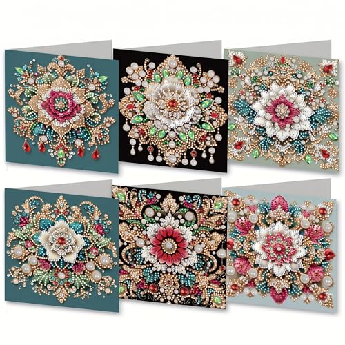 Cartes de vœux artistiques en diamant à offrir, coffret créatif de 6 pièces florales